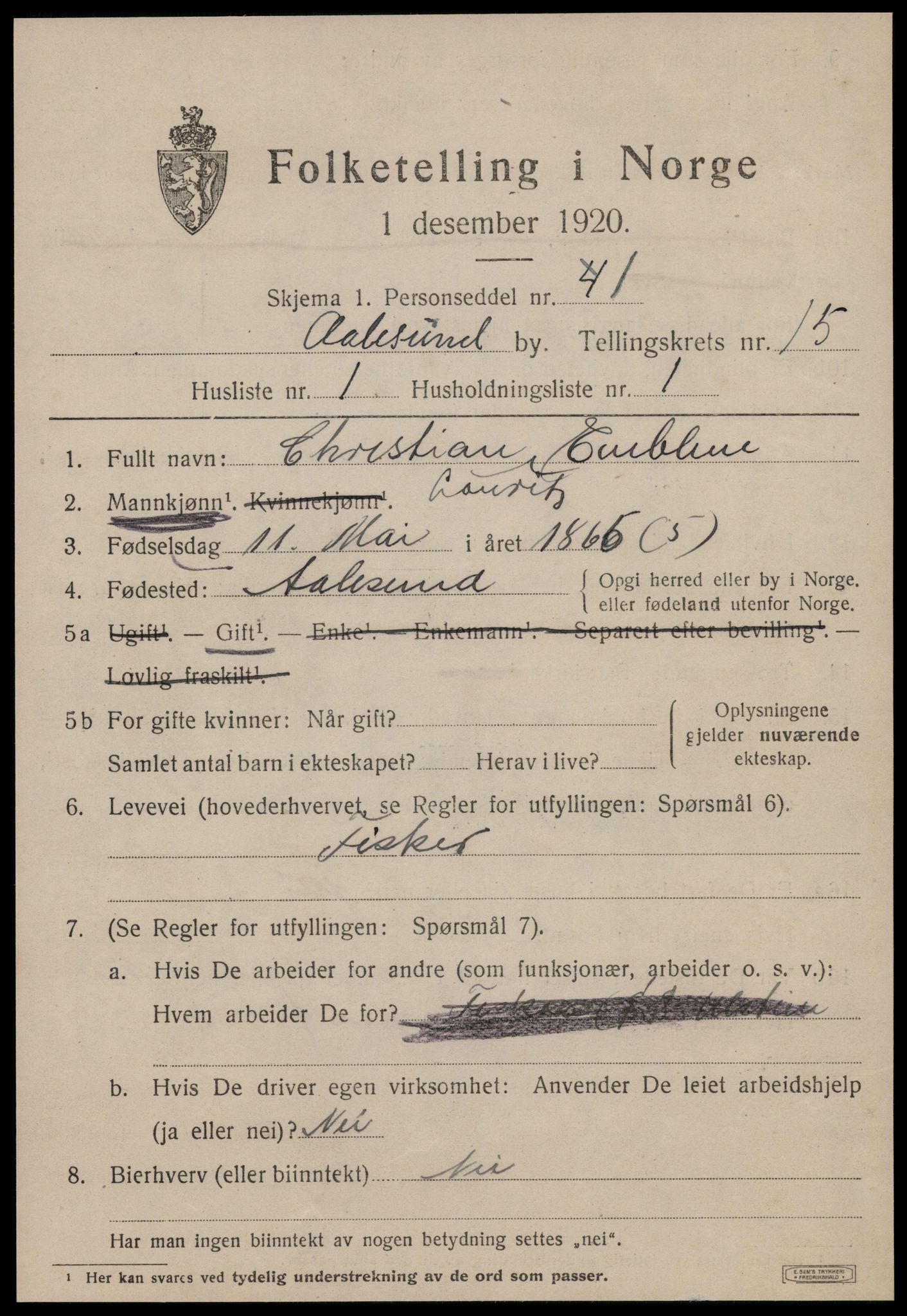 SAT, 1920 census for Ålesund, 1920, p. 29480