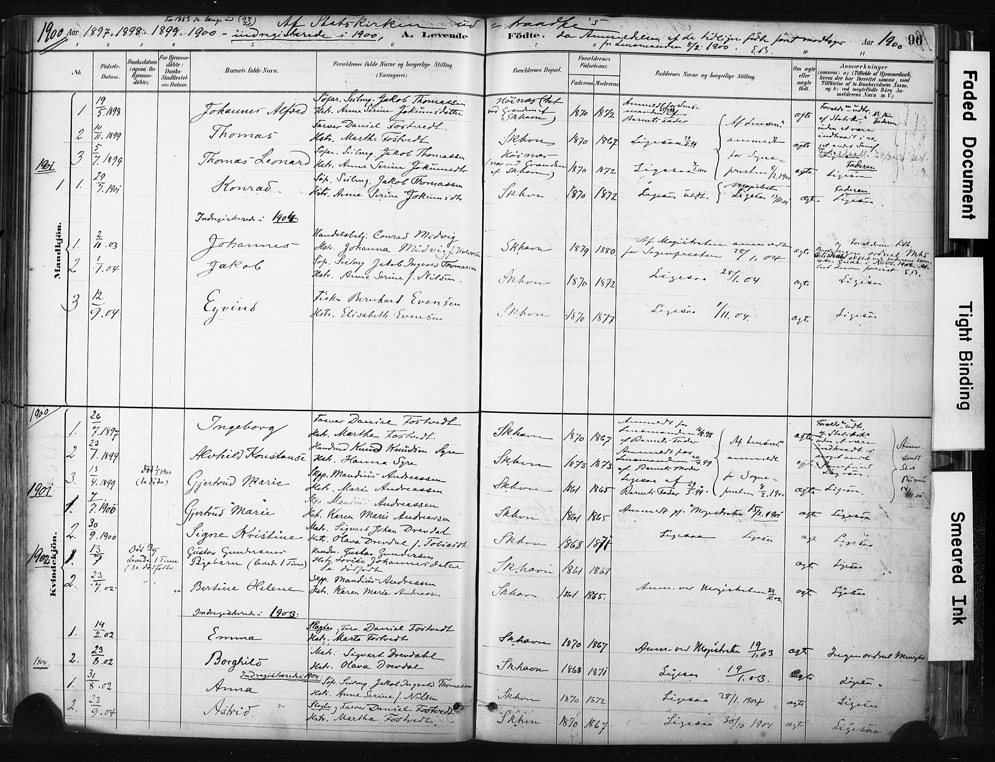 Skudenes sokneprestkontor, AV/SAST-A -101849/H/Ha/Haa/L0008: Parish register (official) no. A 5, 1882-1912, p. 96