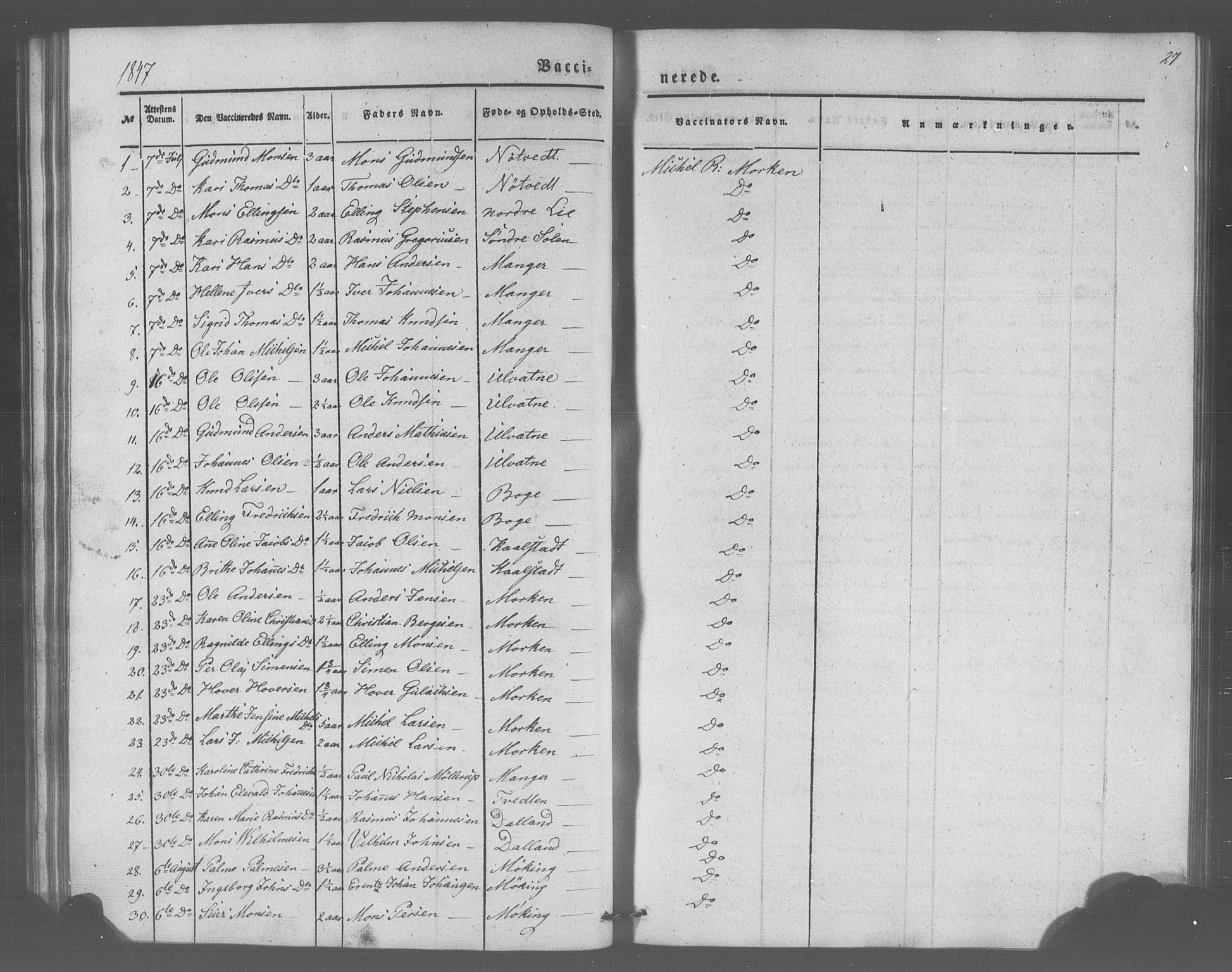 Manger sokneprestembete, AV/SAB-A-76801/H/Haa: Parish register (official) no. A 10, 1844-1859, p. 27