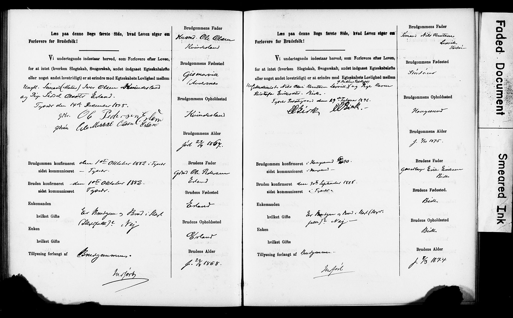 Tysvær sokneprestkontor, AV/SAST-A -101864/I/Ie/L0001: Banns register no. IX, 1886-1901