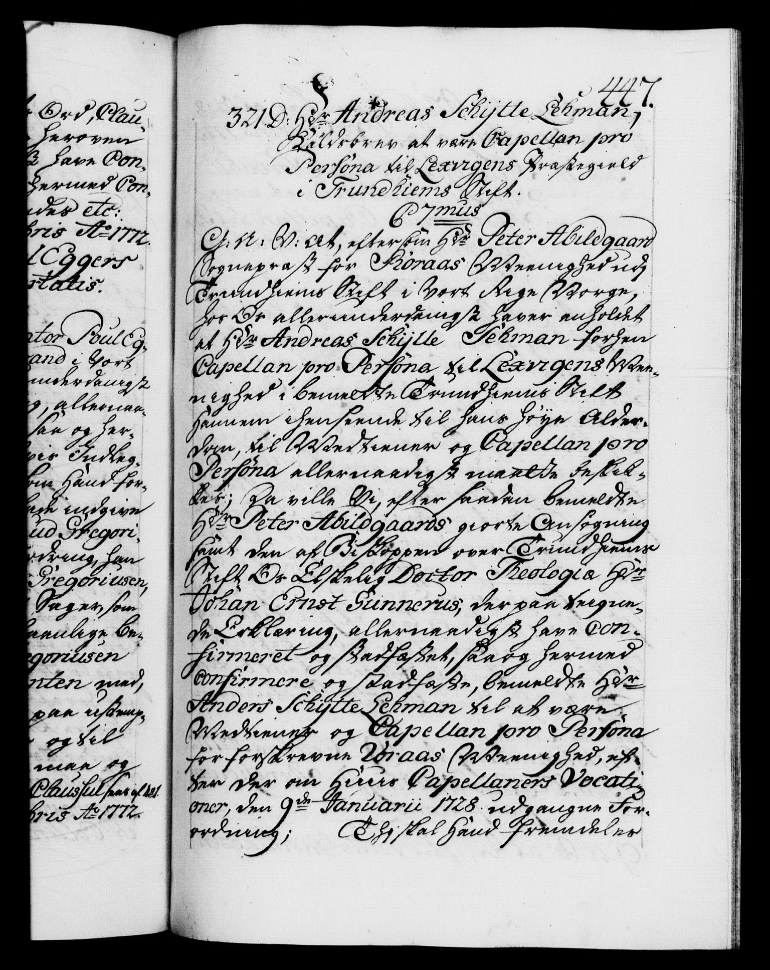 Danske Kanselli 1572-1799, AV/RA-EA-3023/F/Fc/Fca/Fcaa/L0045: Norske registre "Norske eller 3. dept.s åpne brev, 1771-1773, p. 447a