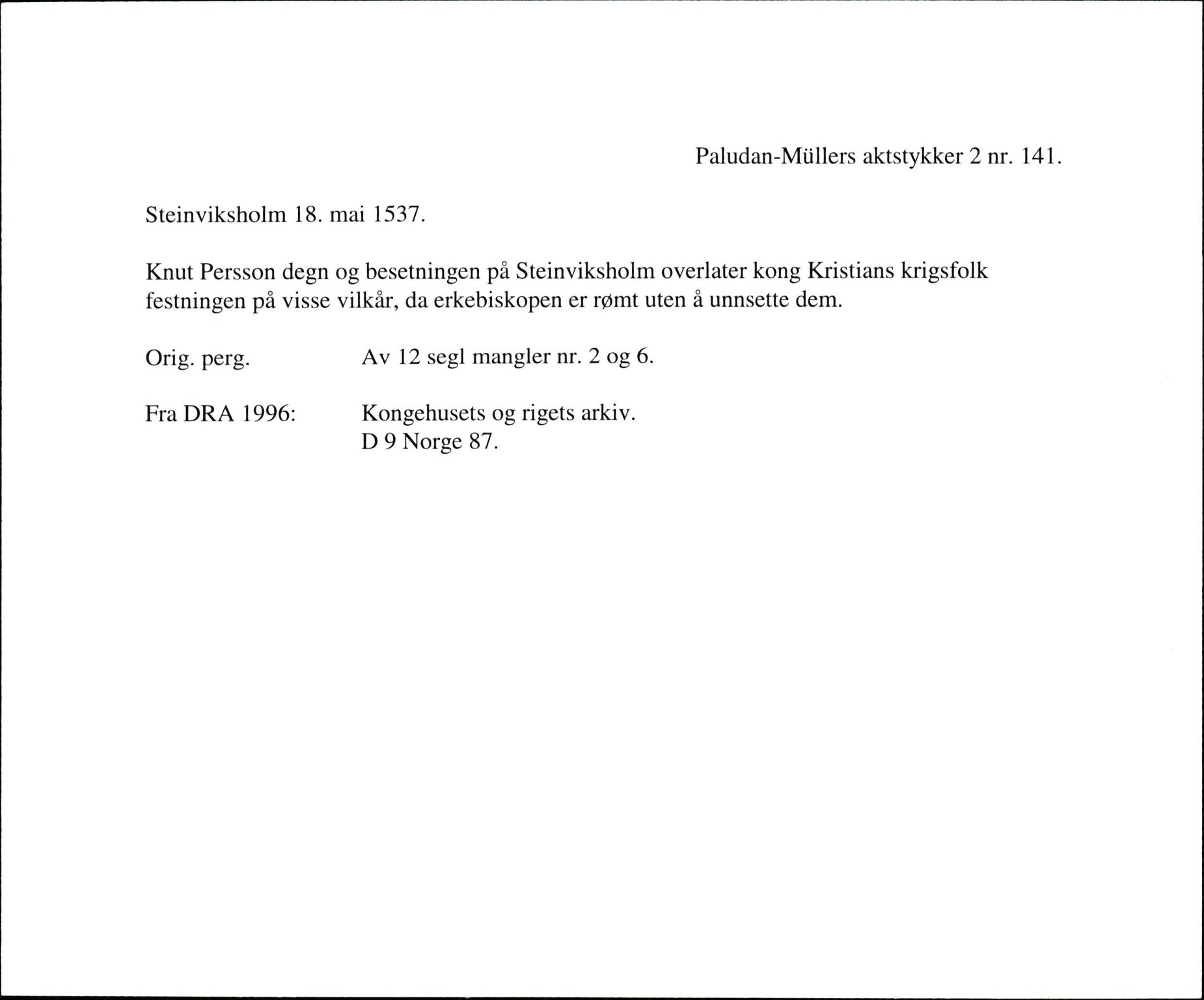 Riksarkivets diplomsamling, AV/RA-EA-5965/F35/F35f/L0001: Regestsedler: Diplomer fra DRA 1937 og 1996, p. 163