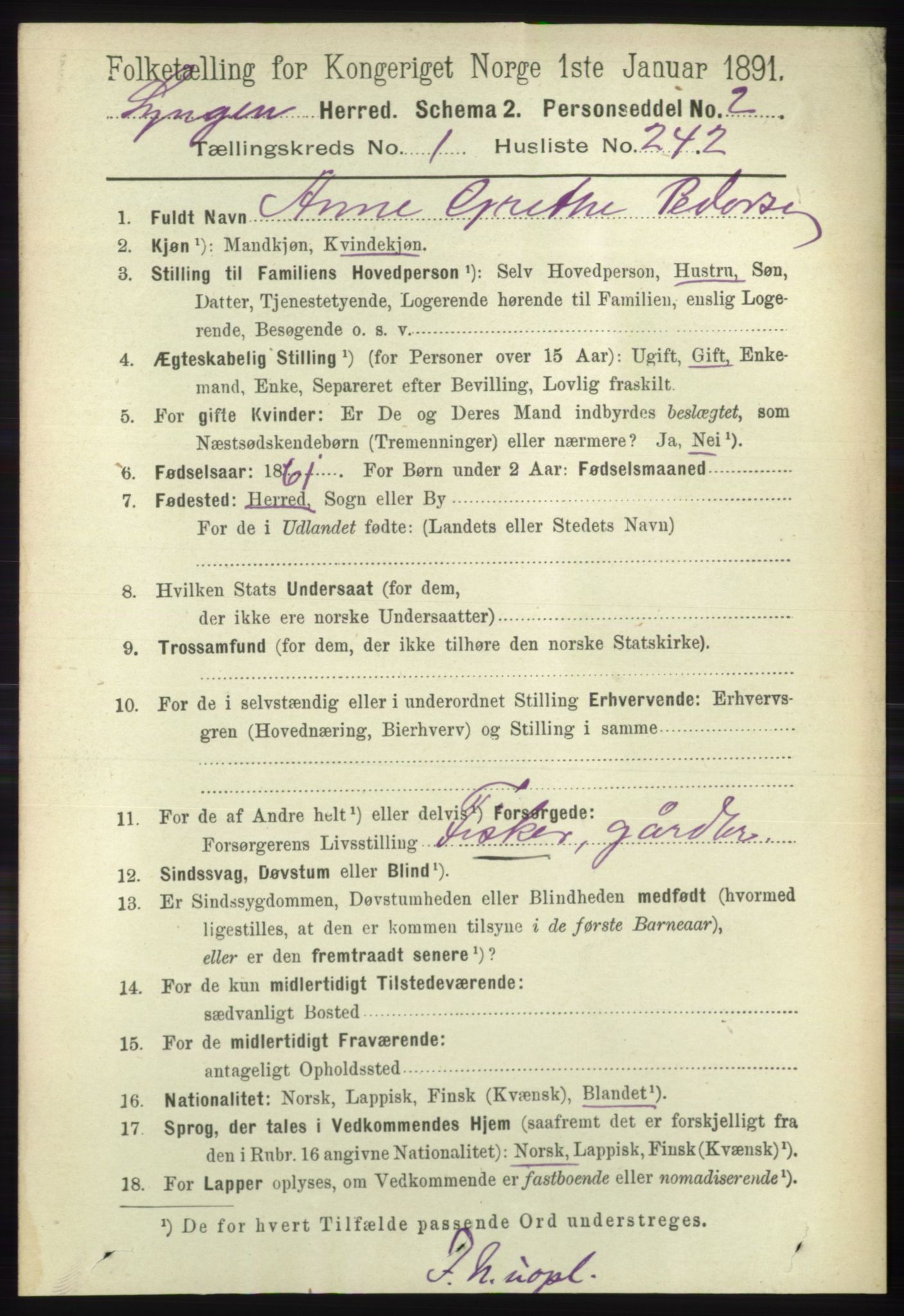 RA, 1891 census for 1938 Lyngen, 1891, p. 1891