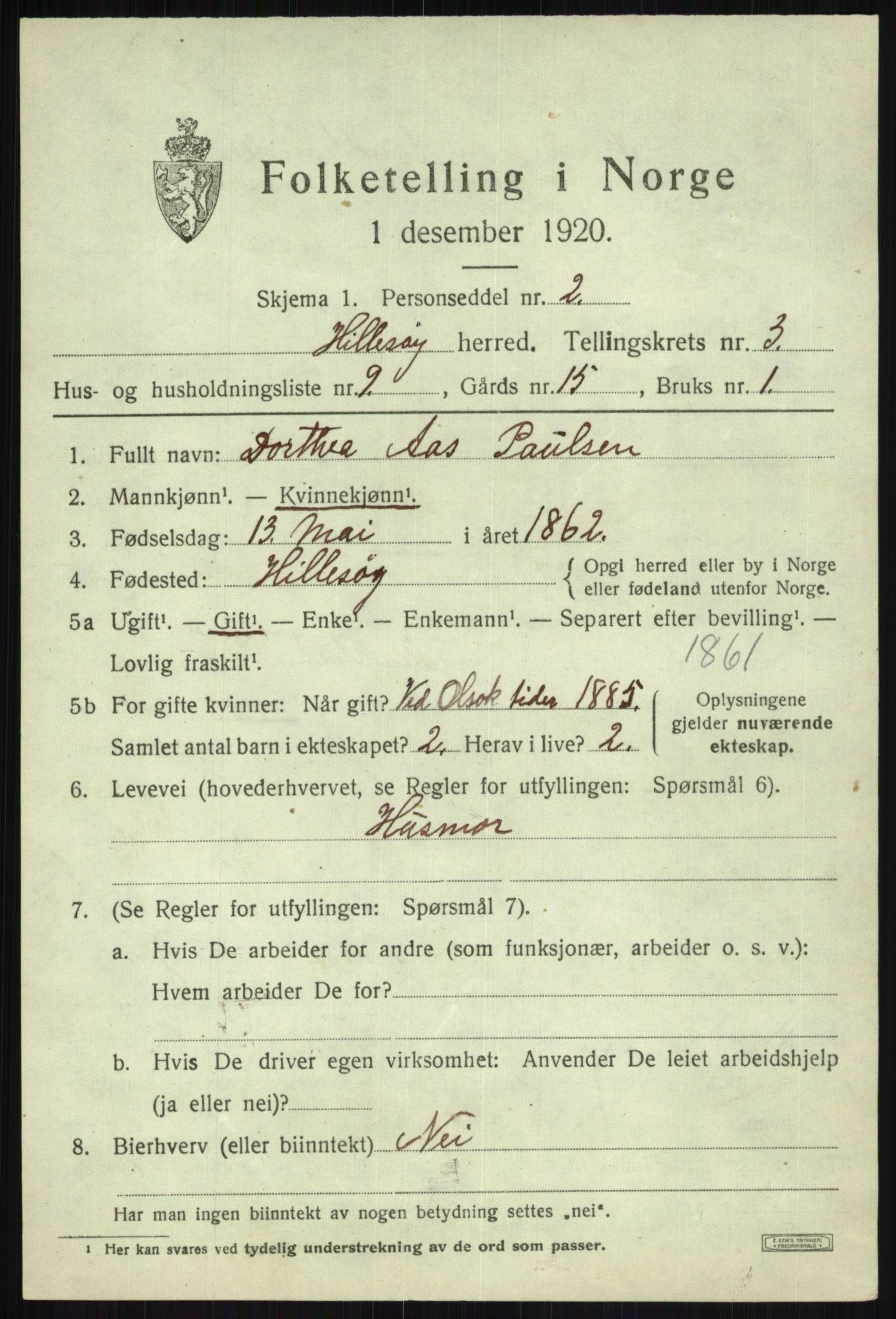 SATØ, 1920 census for Hillesøy, 1920, p. 1761