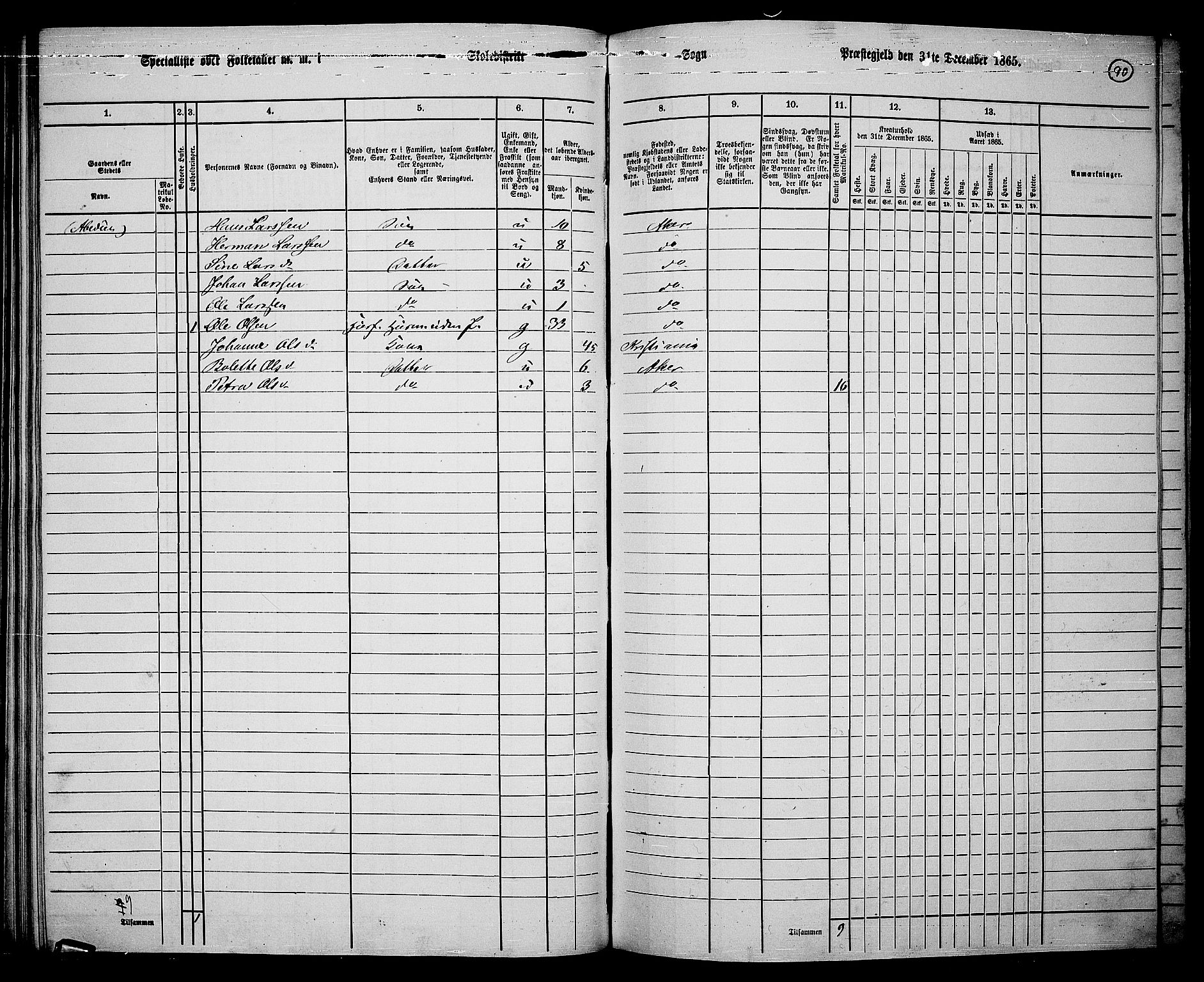 RA, 1865 census for Vestre Aker, 1865, p. 87