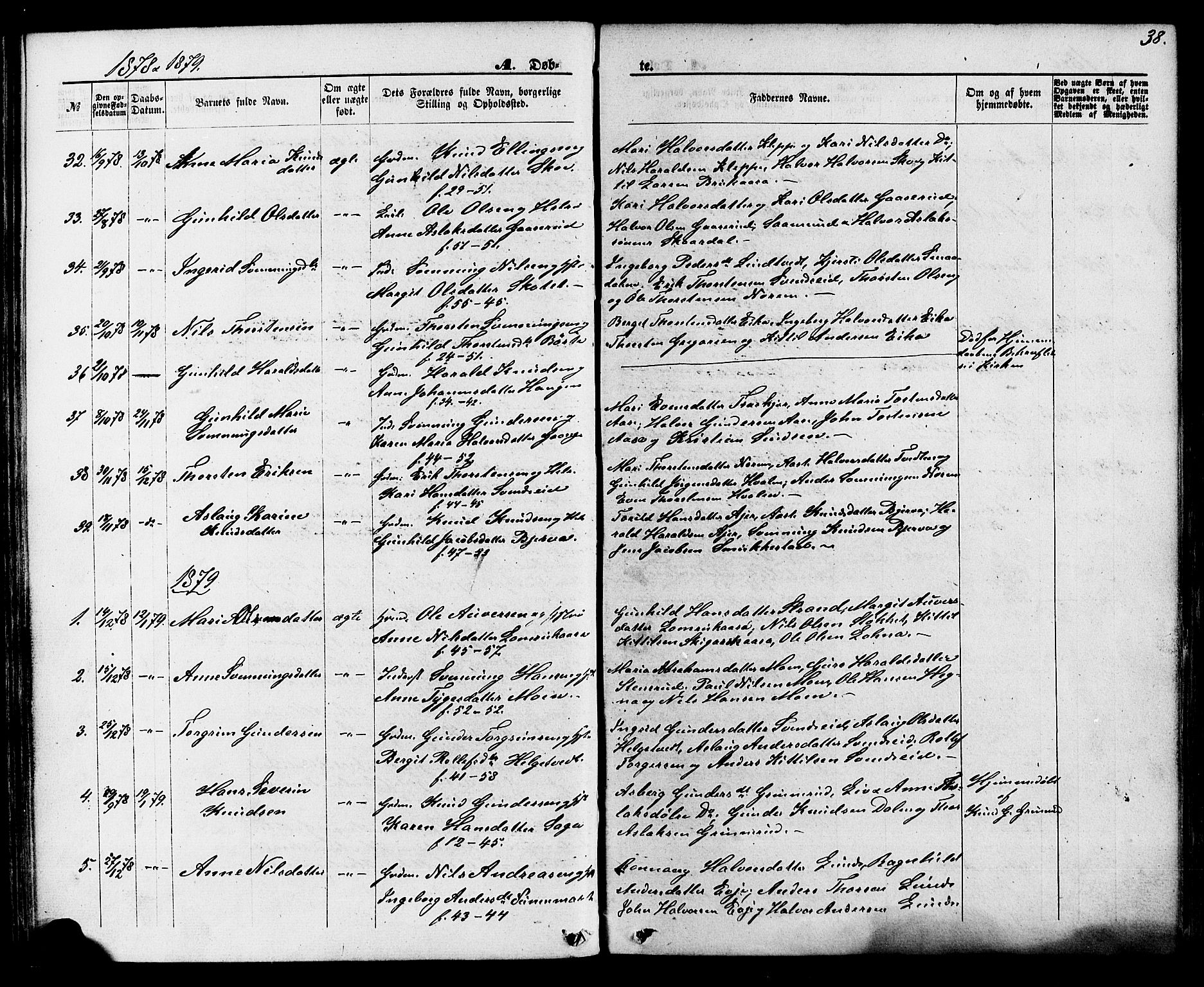 Lunde kirkebøker, SAKO/A-282/F/Fa/L0001: Parish register (official) no. I 1, 1866-1883, p. 38