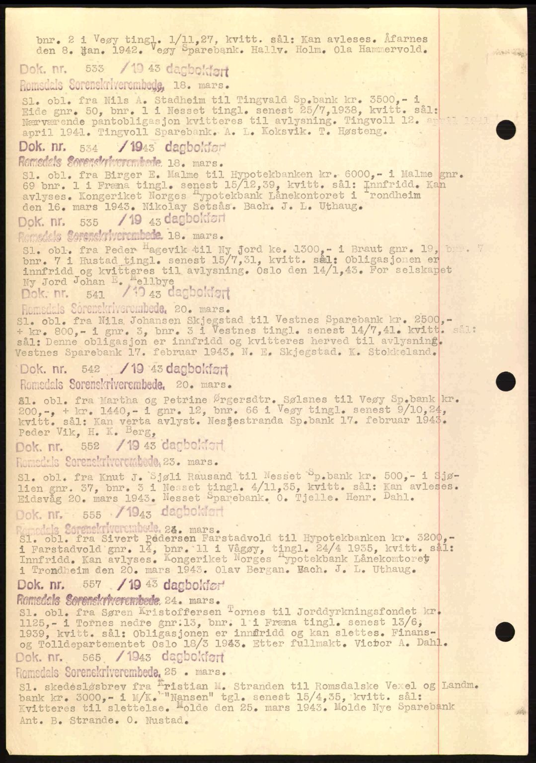 Romsdal sorenskriveri, AV/SAT-A-4149/1/2/2C: Mortgage book no. C1a, 1936-1945, Diary no: : 533/1943