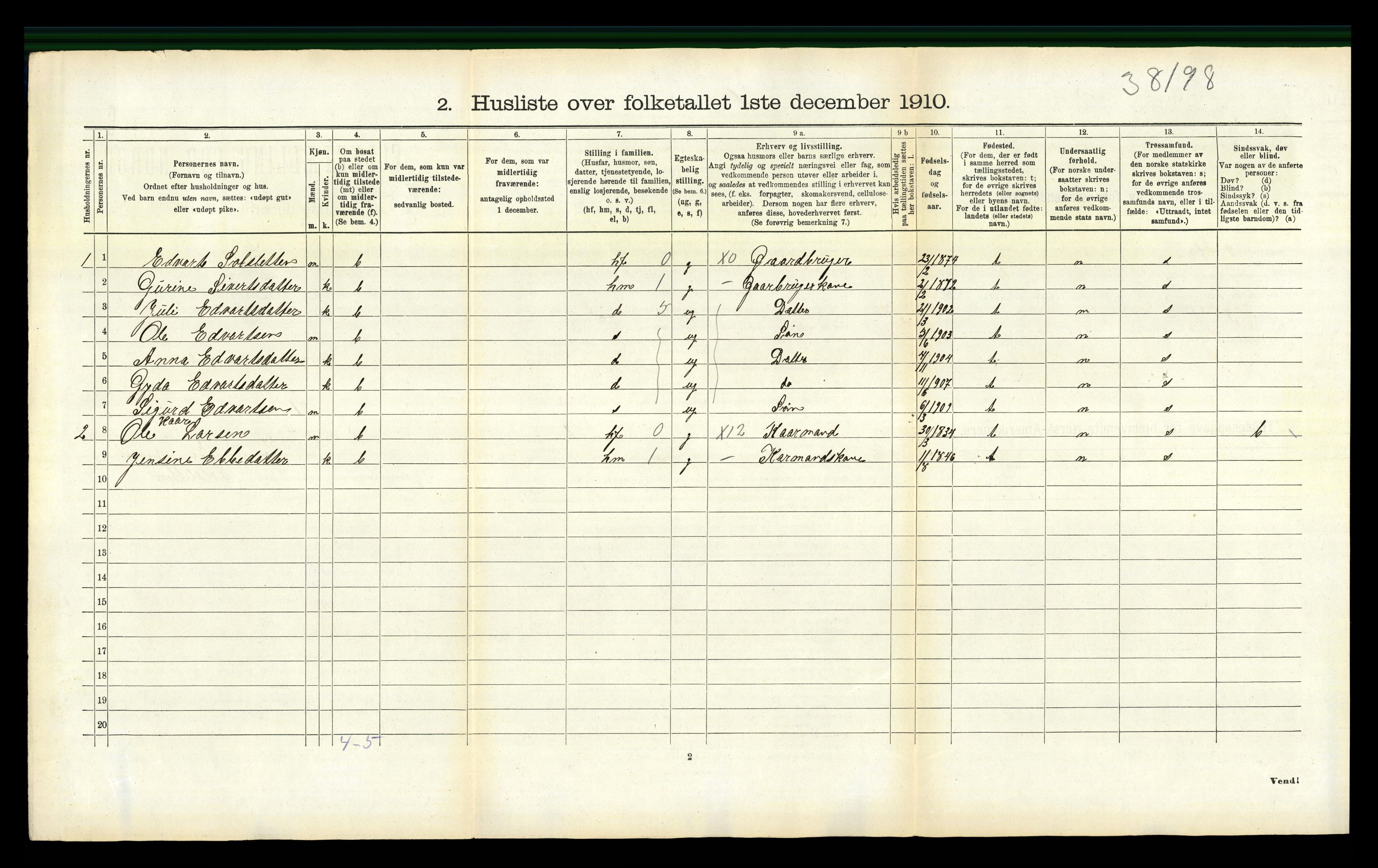 RA, 1910 census for Stranda, 1910, p. 509