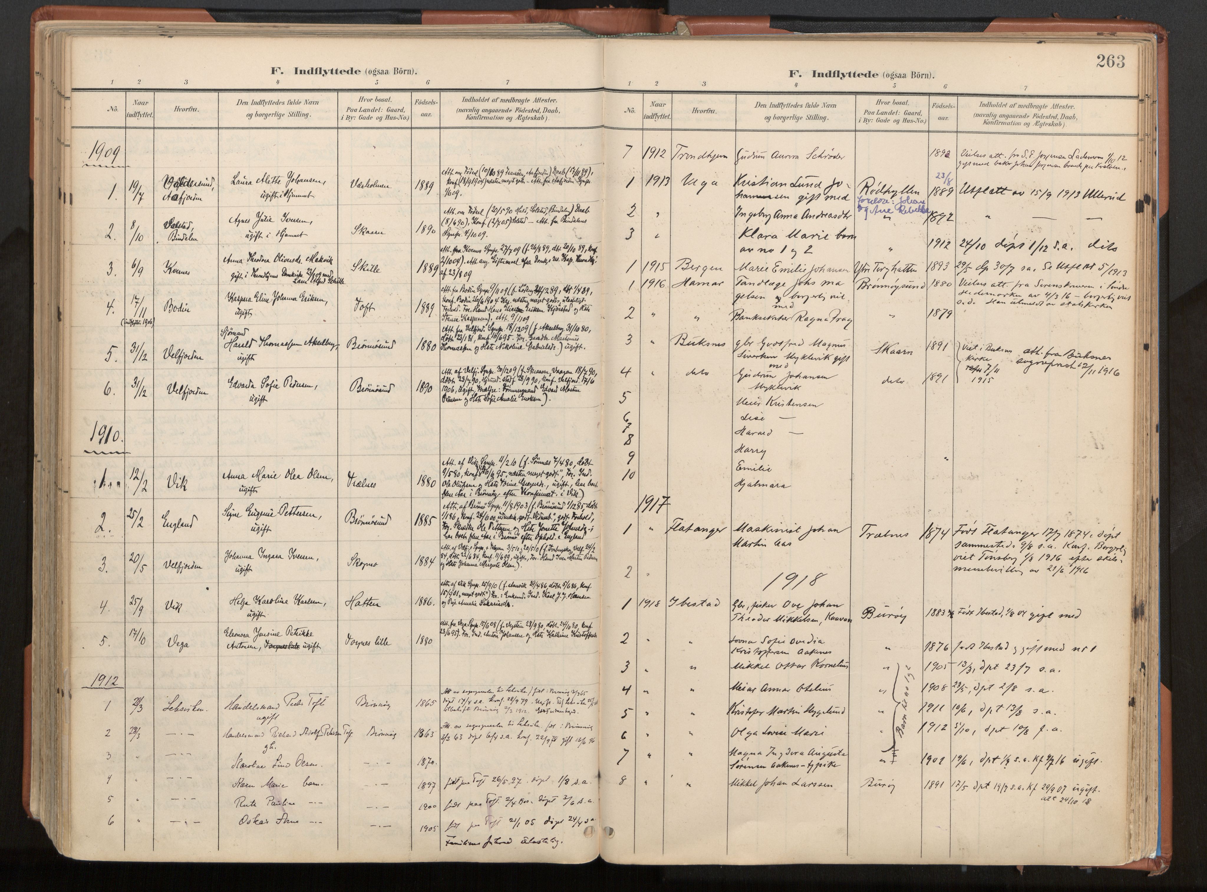 Ministerialprotokoller, klokkerbøker og fødselsregistre - Nordland, SAT/A-1459/813/L0201: Parish register (official) no. 813A11, 1901-1918, p. 263