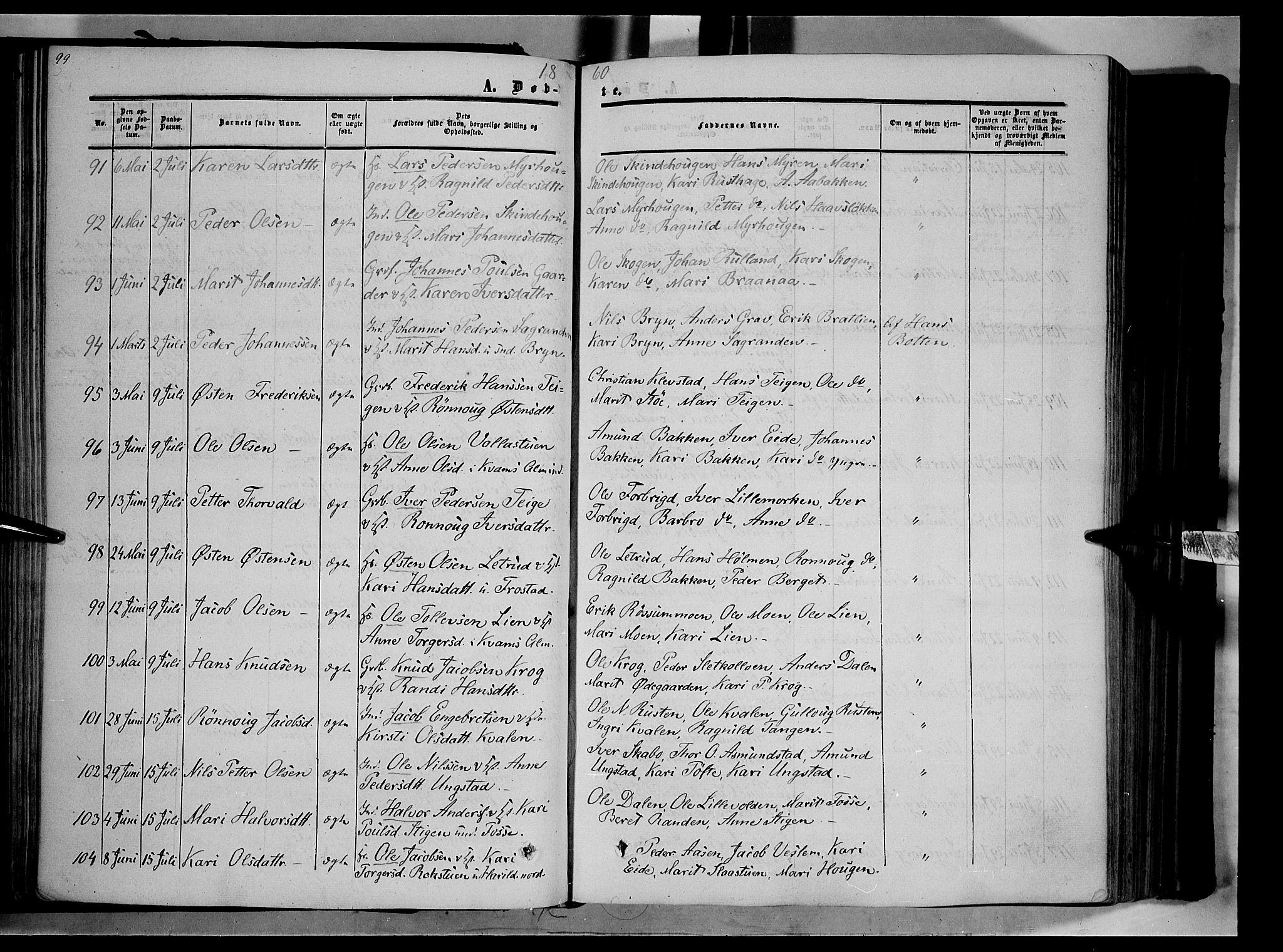 Nord-Fron prestekontor, AV/SAH-PREST-080/H/Ha/Haa/L0001: Parish register (official) no. 1, 1851-1864, p. 99