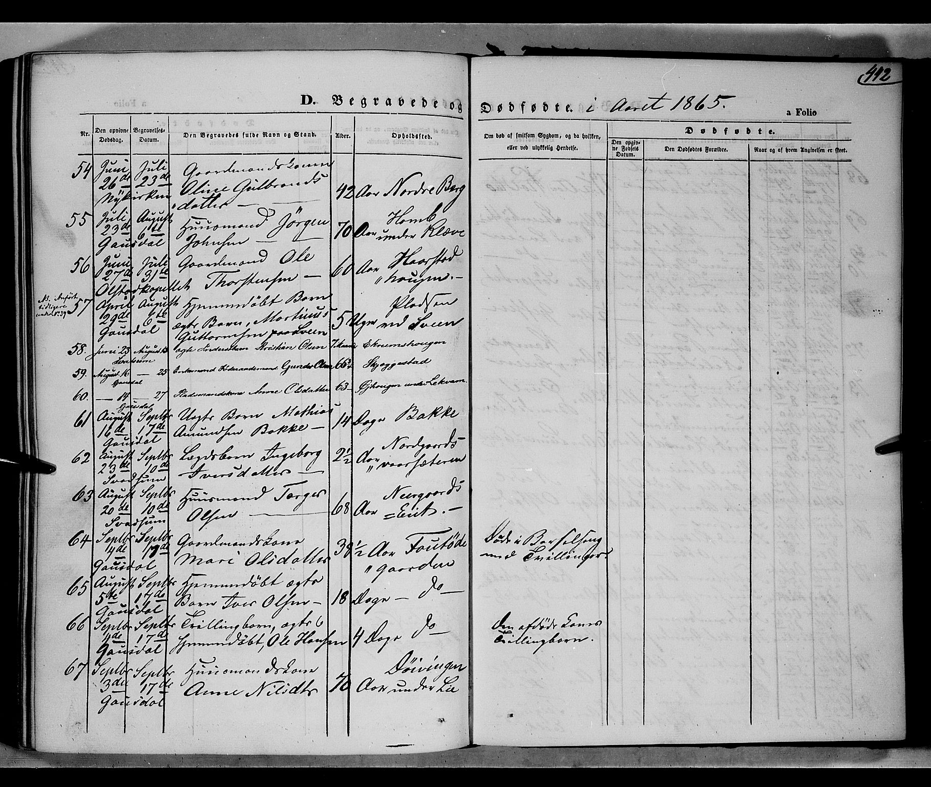 Gausdal prestekontor, SAH/PREST-090/H/Ha/Haa/L0009: Parish register (official) no. 9, 1862-1873, p. 442