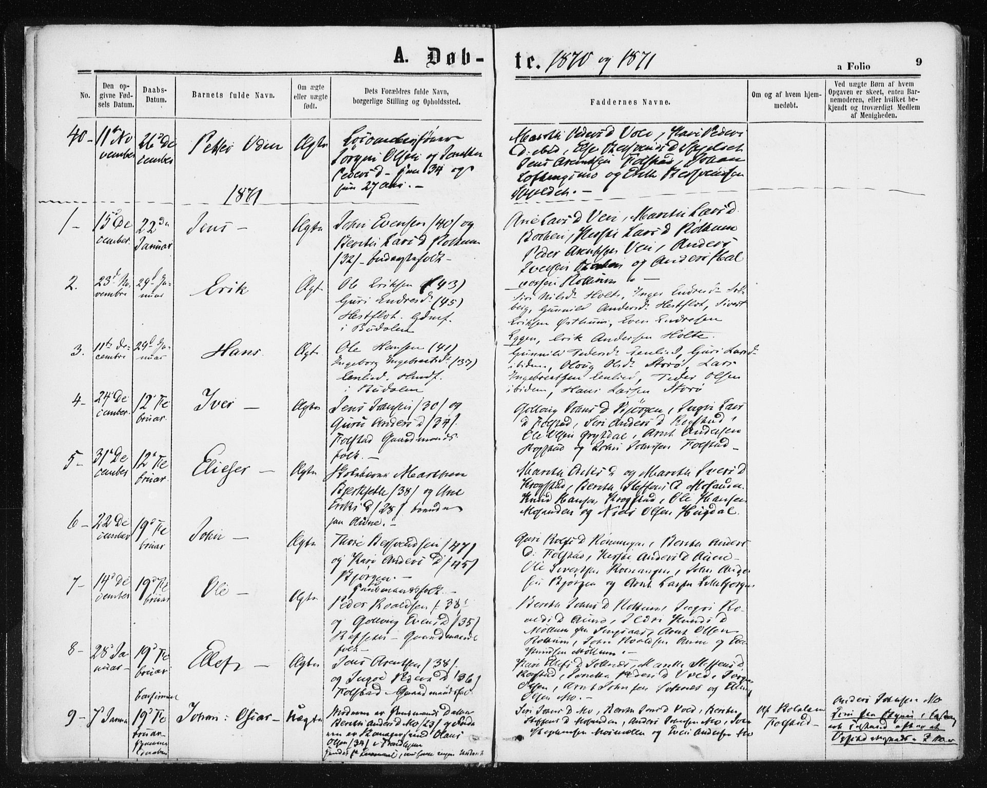Ministerialprotokoller, klokkerbøker og fødselsregistre - Sør-Trøndelag, SAT/A-1456/687/L1001: Parish register (official) no. 687A07, 1863-1878, p. 9