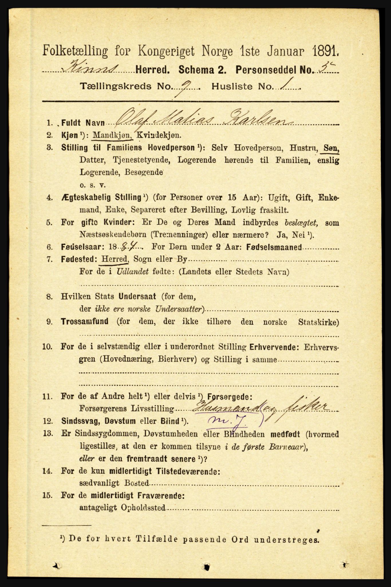 RA, 1891 census for 1437 Kinn, 1891, p. 3462