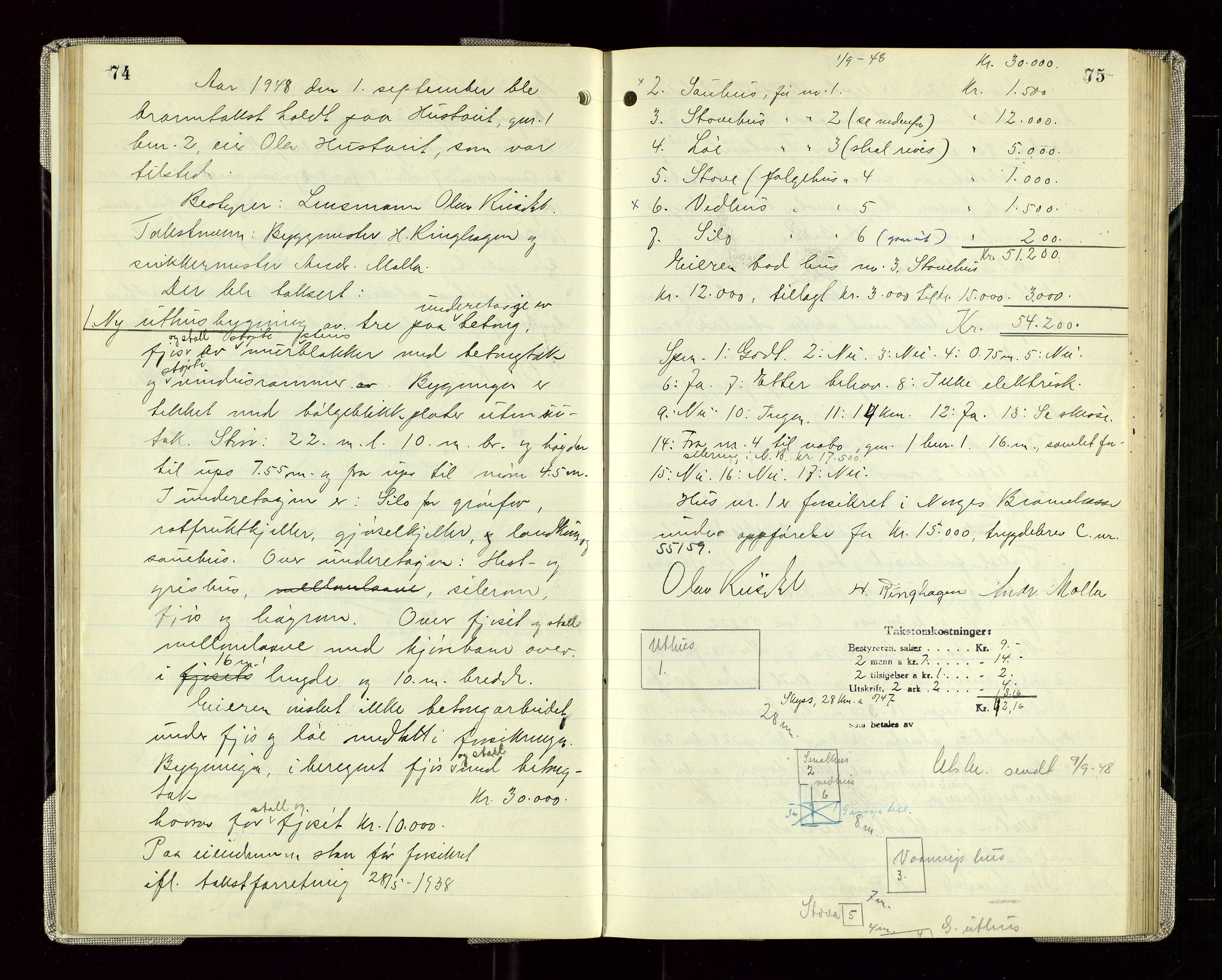 Sauda lensmannskontor, AV/SAST-A-100177/Goa/L0005: "Branntakstprotokoll for Sauda lensmannsdistrikt", 1946-1955, p. 74-75