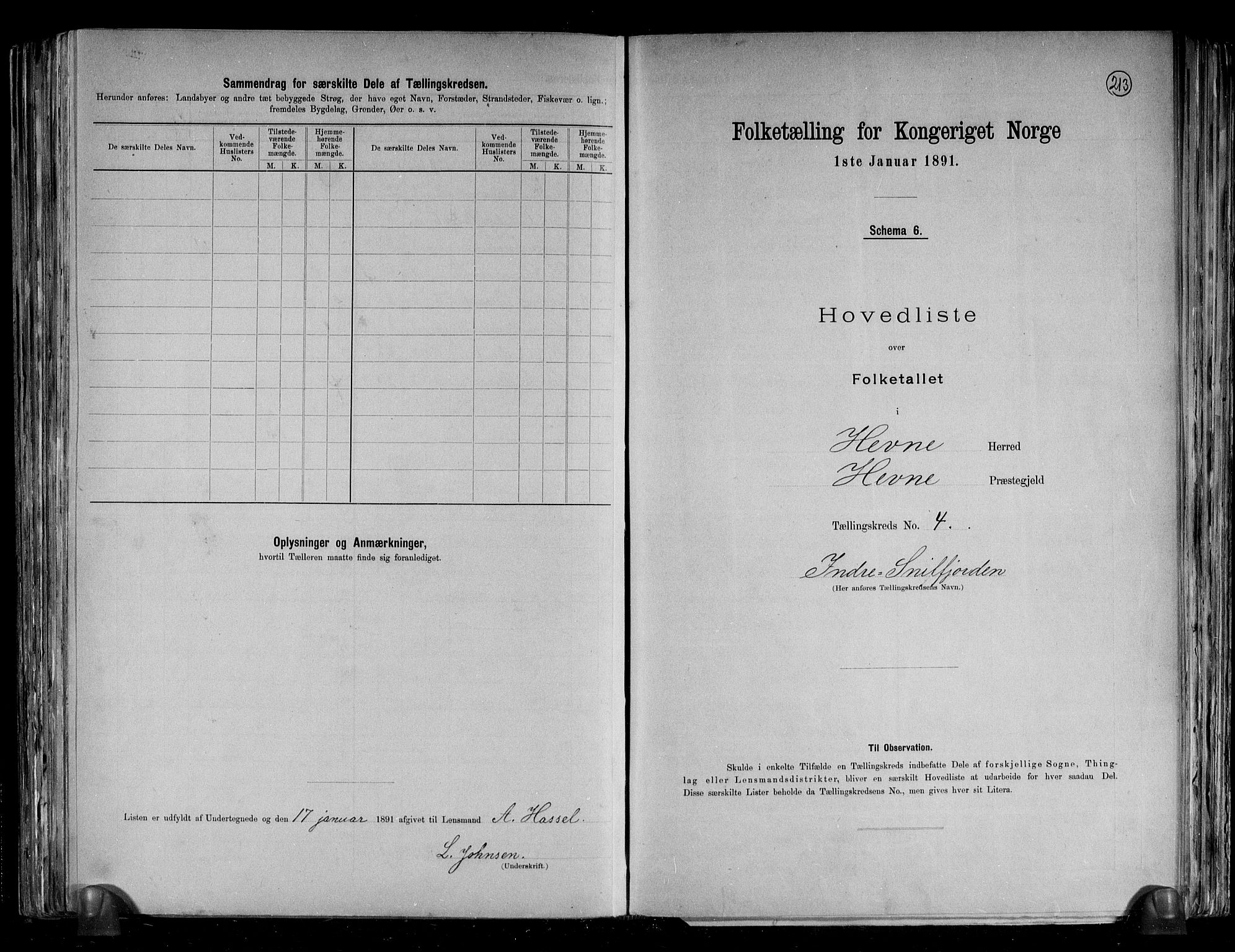 RA, 1891 census for 1612 Hemne, 1891, p. 13