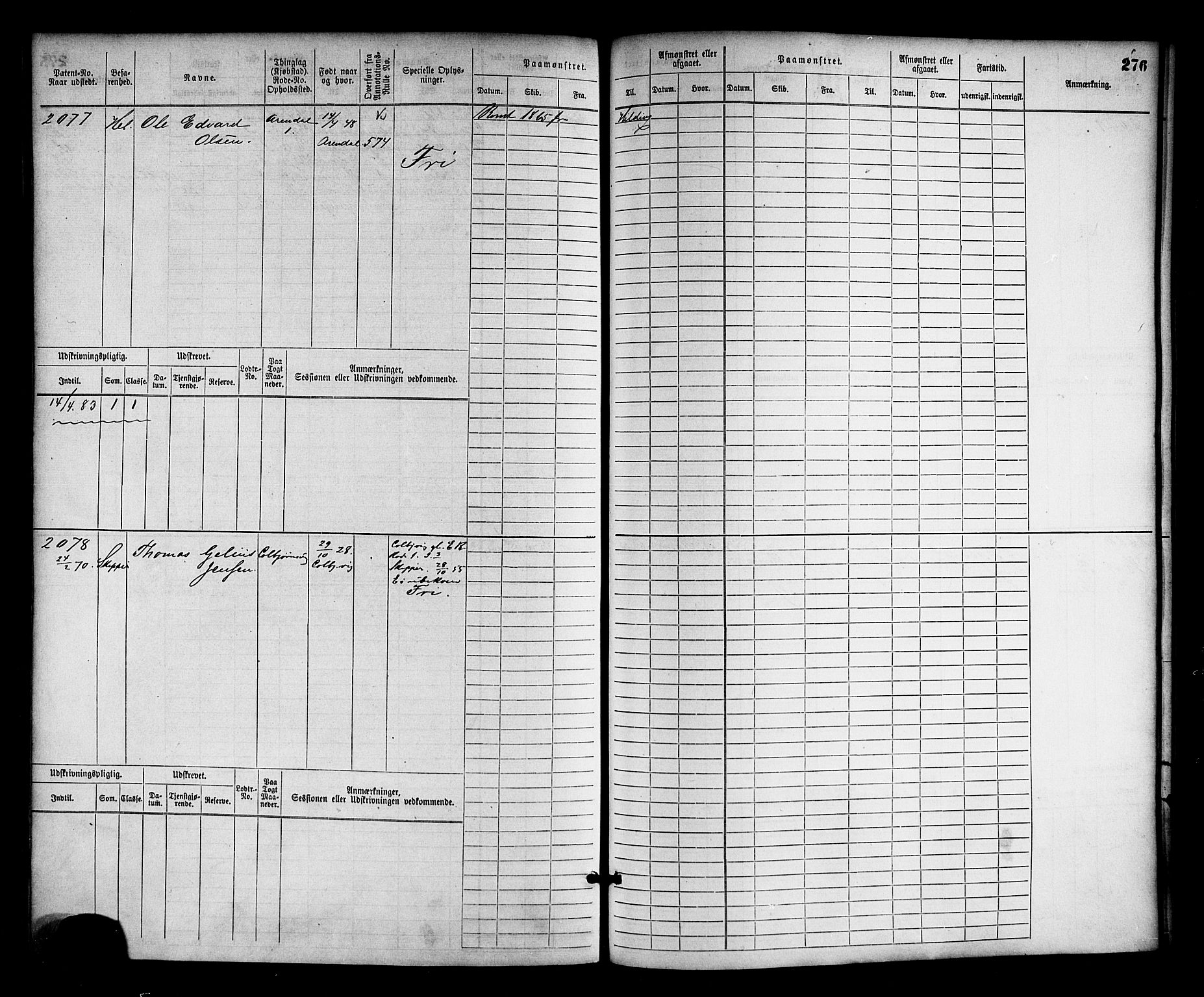 Arendal mønstringskrets, AV/SAK-2031-0012/F/Fb/L0012: Hovedrulle nr 1529-2290, S-10, 1868-1885, p. 286