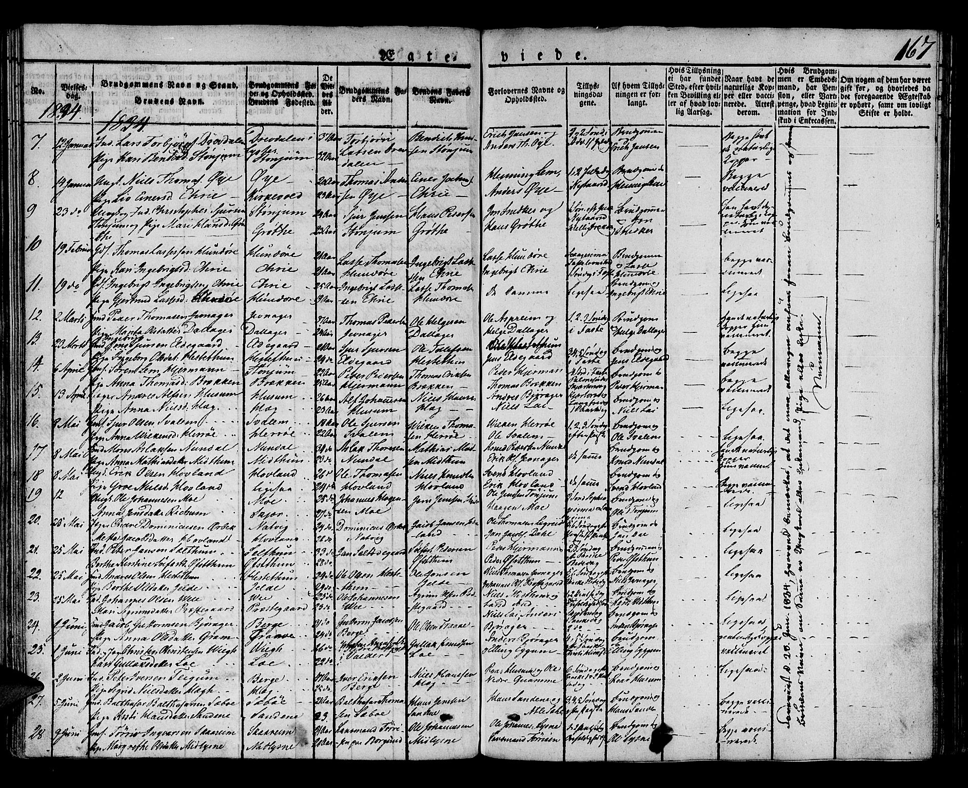 Lærdal sokneprestembete, SAB/A-81201: Parish register (official) no. A 5, 1822-1834, p. 167