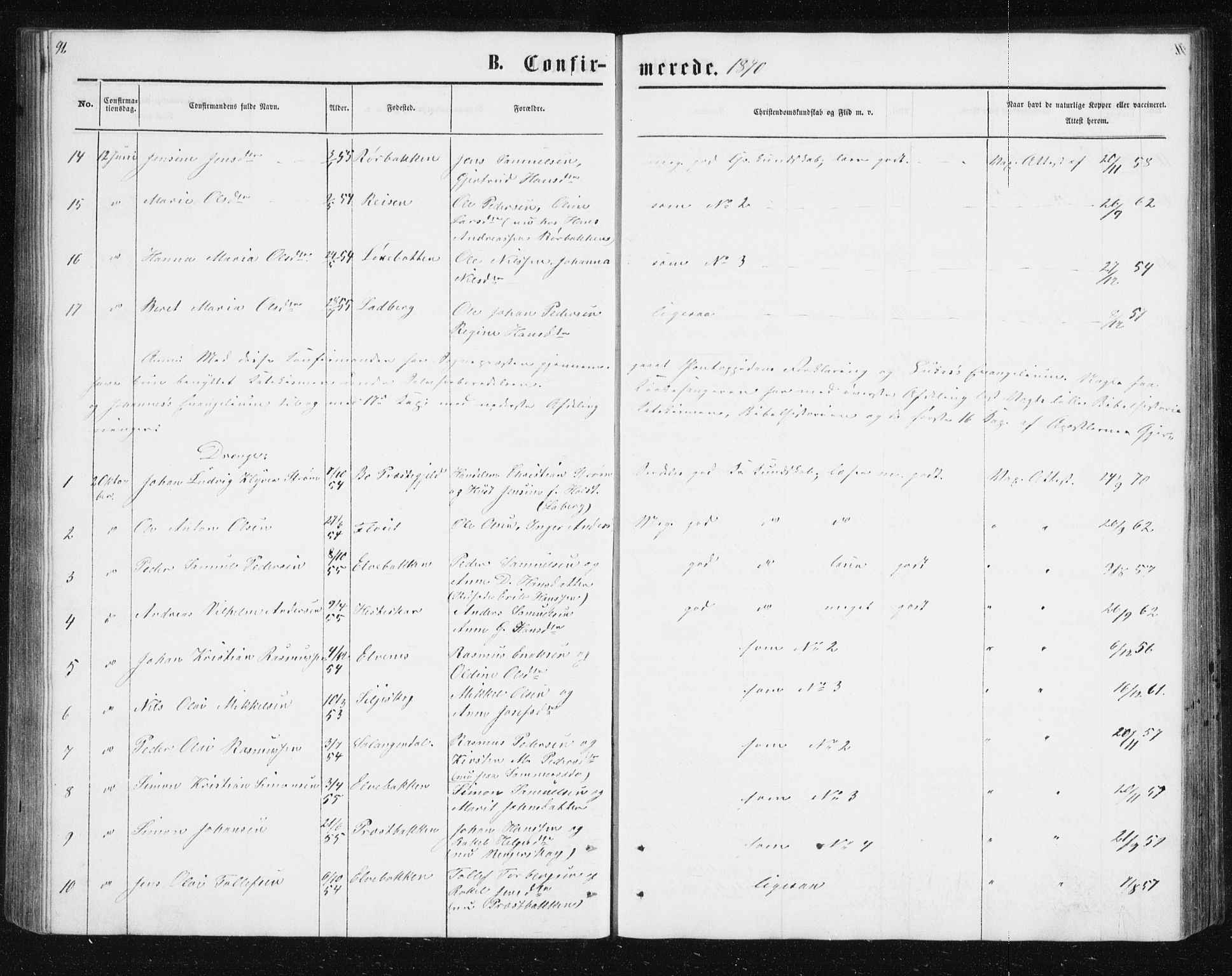 Ibestad sokneprestembete, AV/SATØ-S-0077/H/Ha/Hab/L0013klokker: Parish register (copy) no. 13, 1865-1879, p. 91