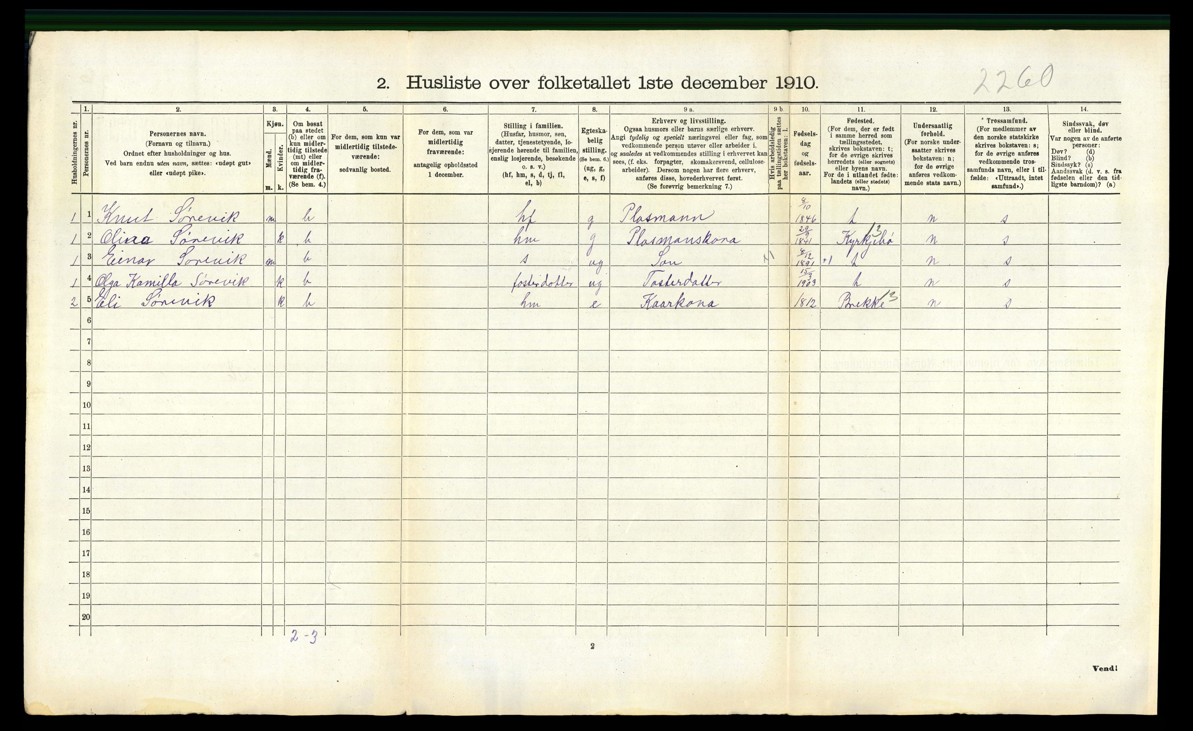 RA, 1910 census for Lavik, 1910, p. 308