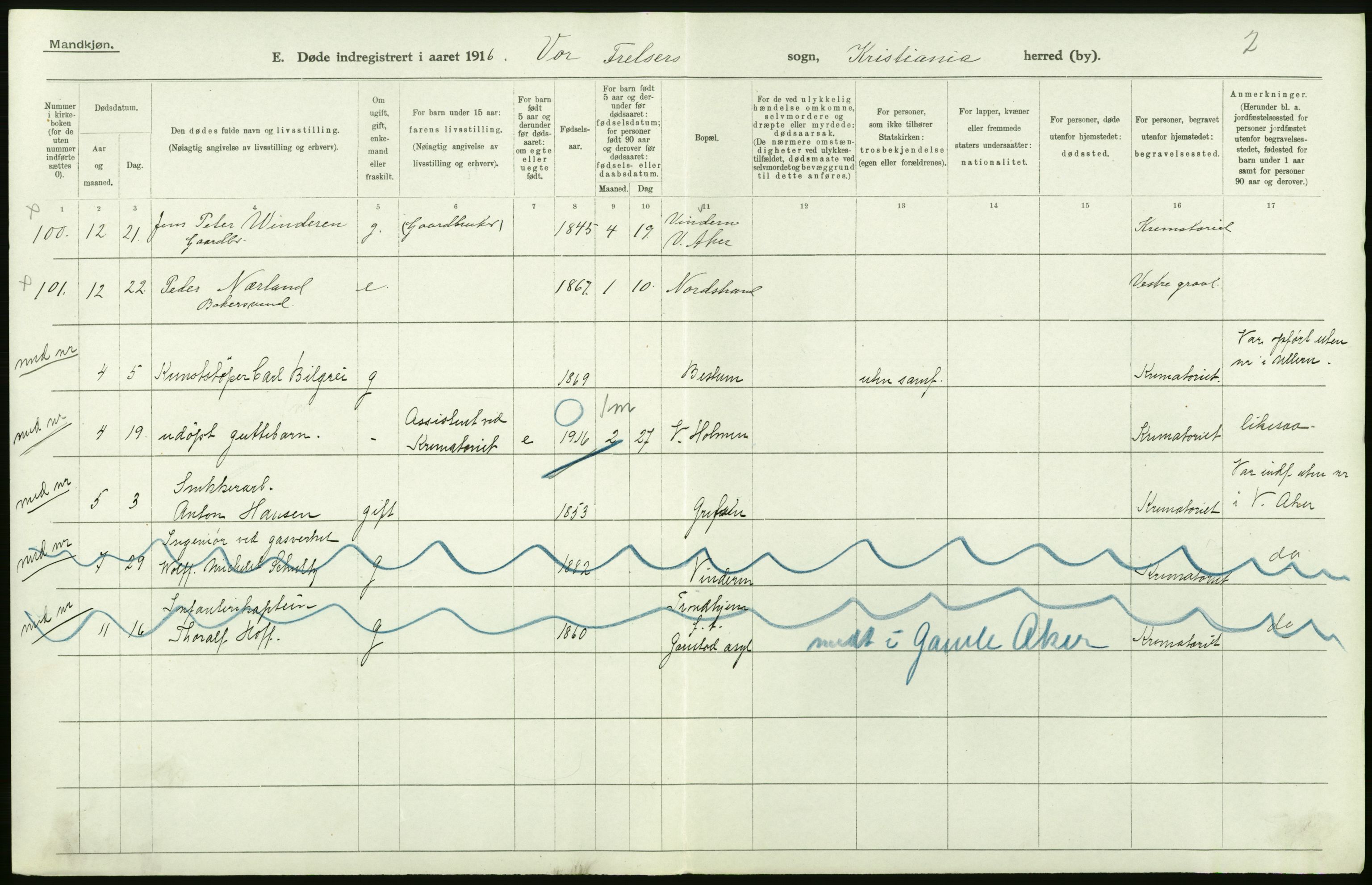 Statistisk sentralbyrå, Sosiodemografiske emner, Befolkning, AV/RA-S-2228/D/Df/Dfb/Dfbf/L0010: Kristiania: Døde, dødfødte., 1916, p. 56