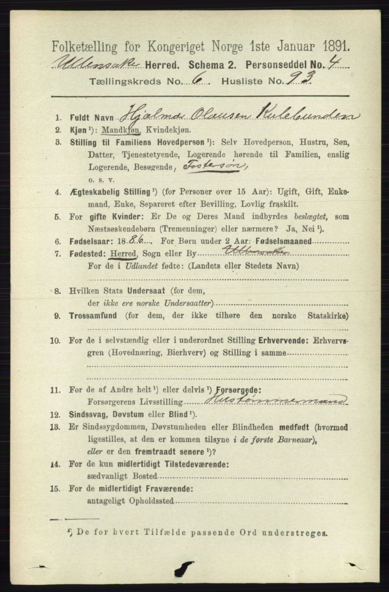 RA, 1891 census for 0235 Ullensaker, 1891, p. 2997