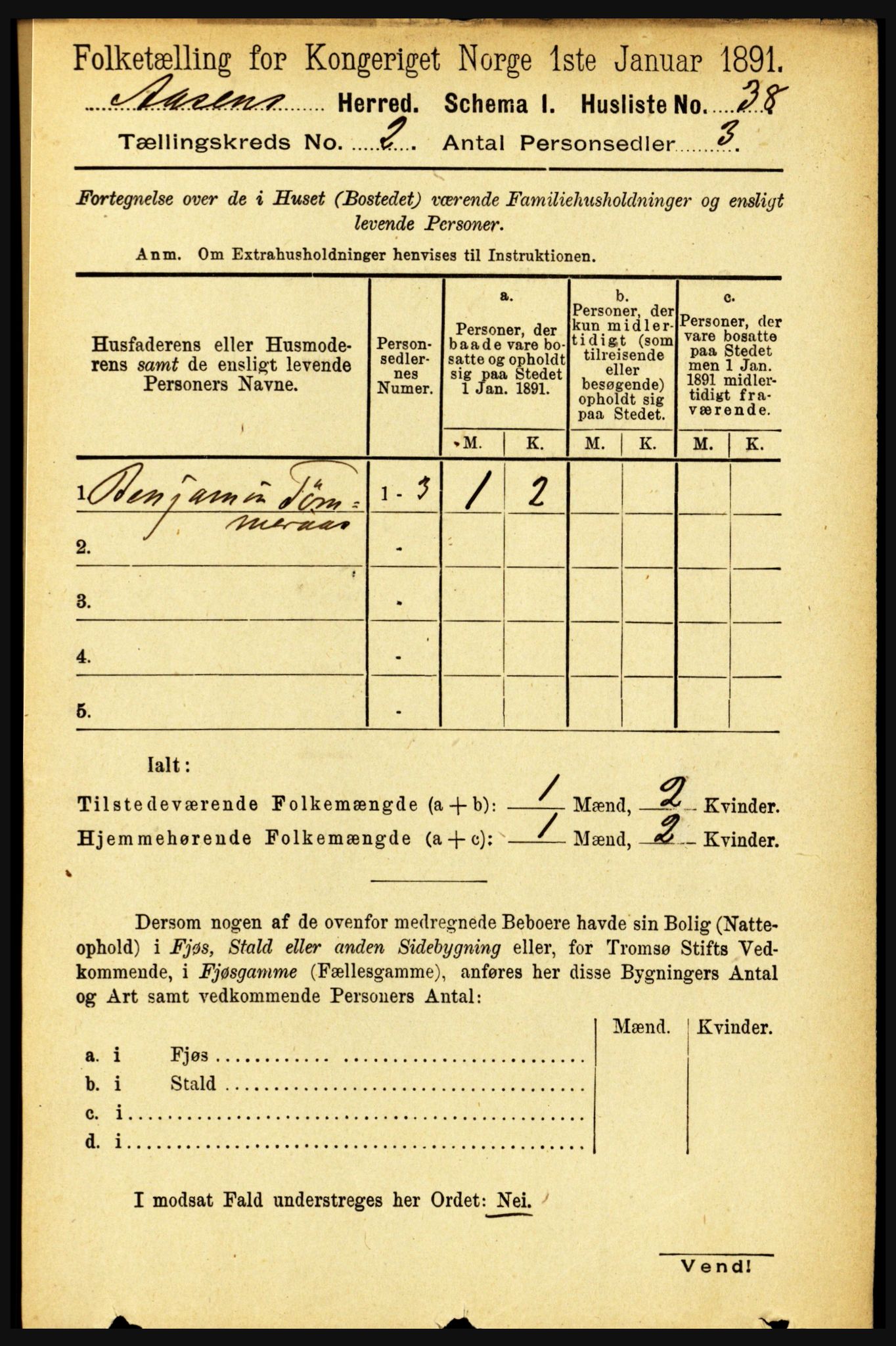 RA, 1891 census for 1716 Åsen, 1891, p. 598