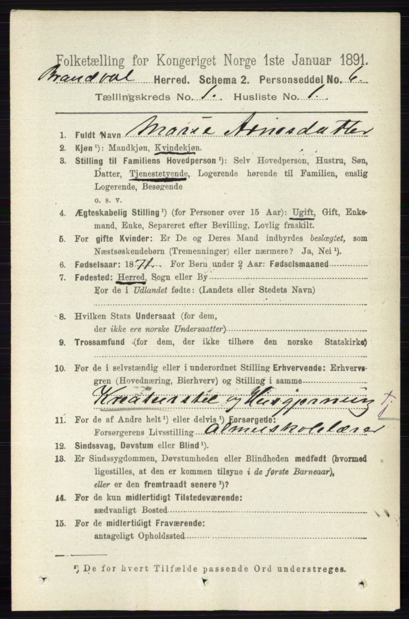 RA, 1891 census for 0422 Brandval, 1891, p. 117