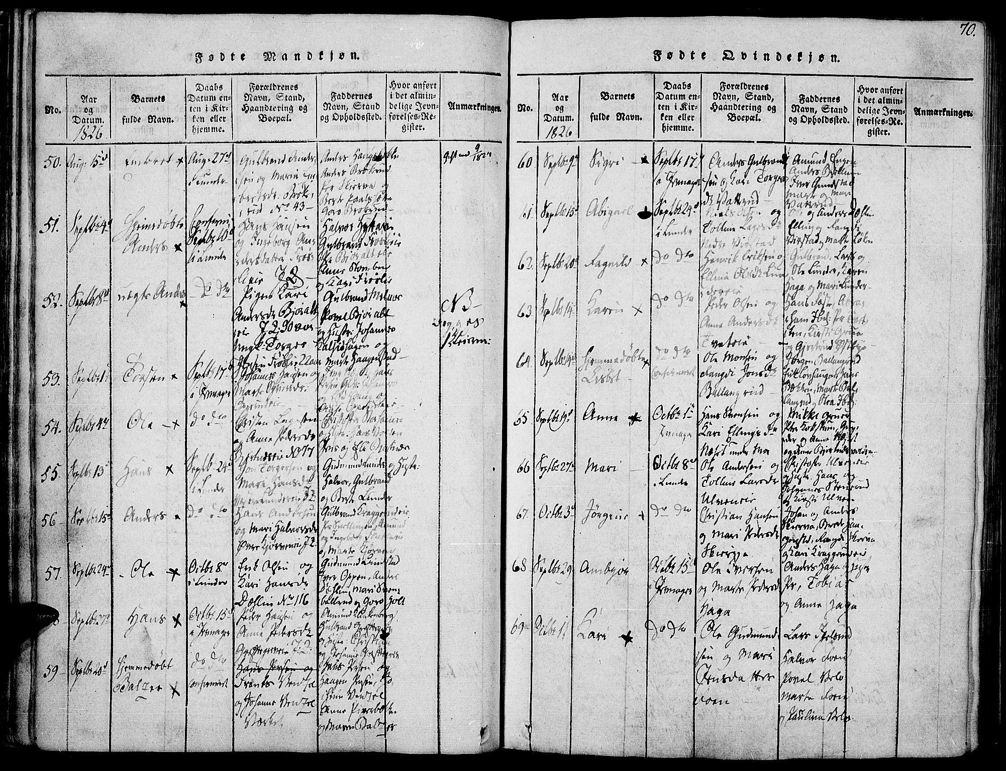 Jevnaker prestekontor, SAH/PREST-116/H/Ha/Haa/L0005: Parish register (official) no. 5, 1815-1837, p. 70