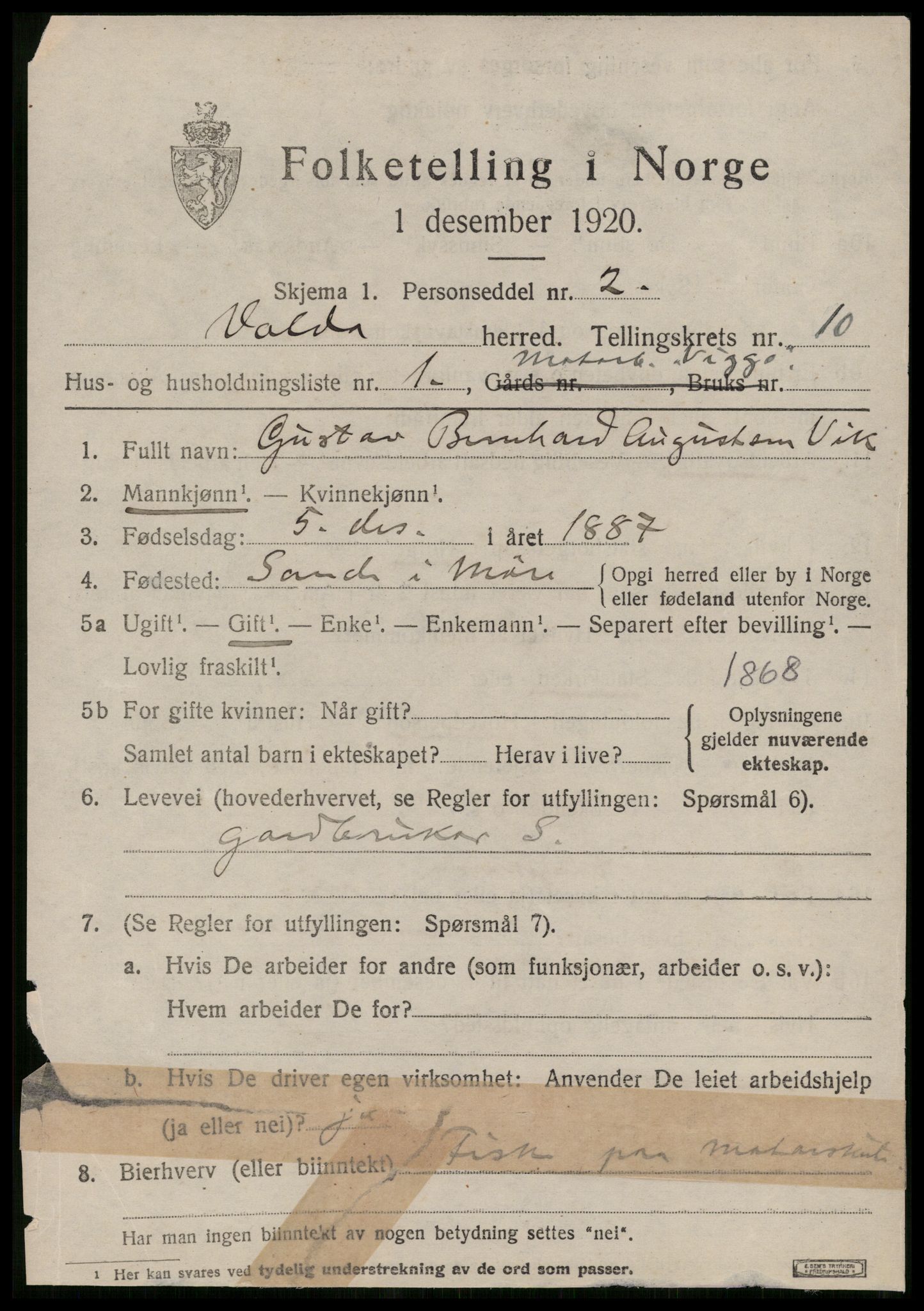 SAT, 1920 census for Volda, 1920, p. 7170