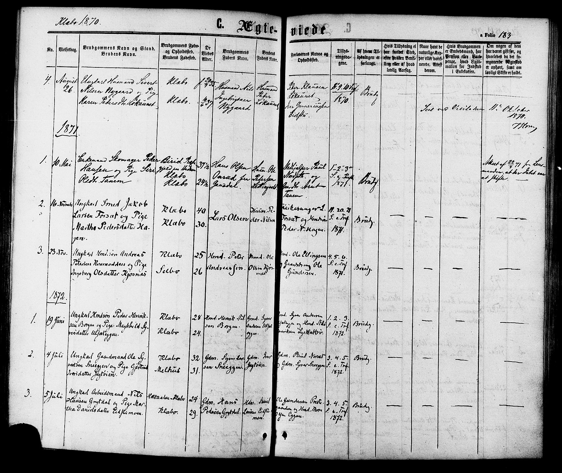 Ministerialprotokoller, klokkerbøker og fødselsregistre - Sør-Trøndelag, SAT/A-1456/618/L0442: Parish register (official) no. 618A06 /1, 1863-1879, p. 183
