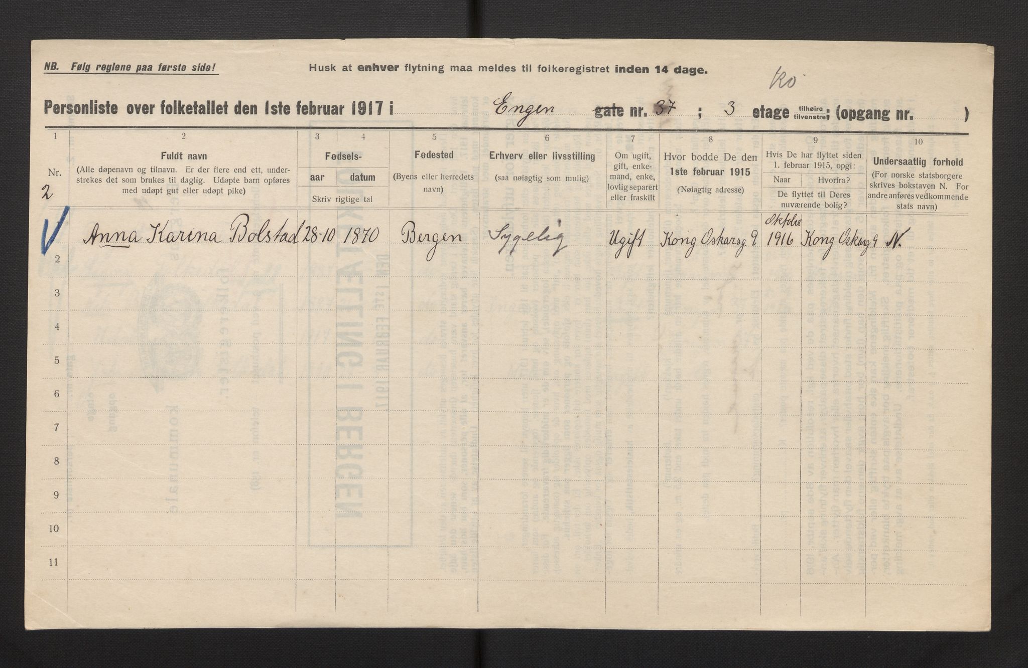 SAB, Municipal Census 1917 for Bergen, 1917, p. 6791