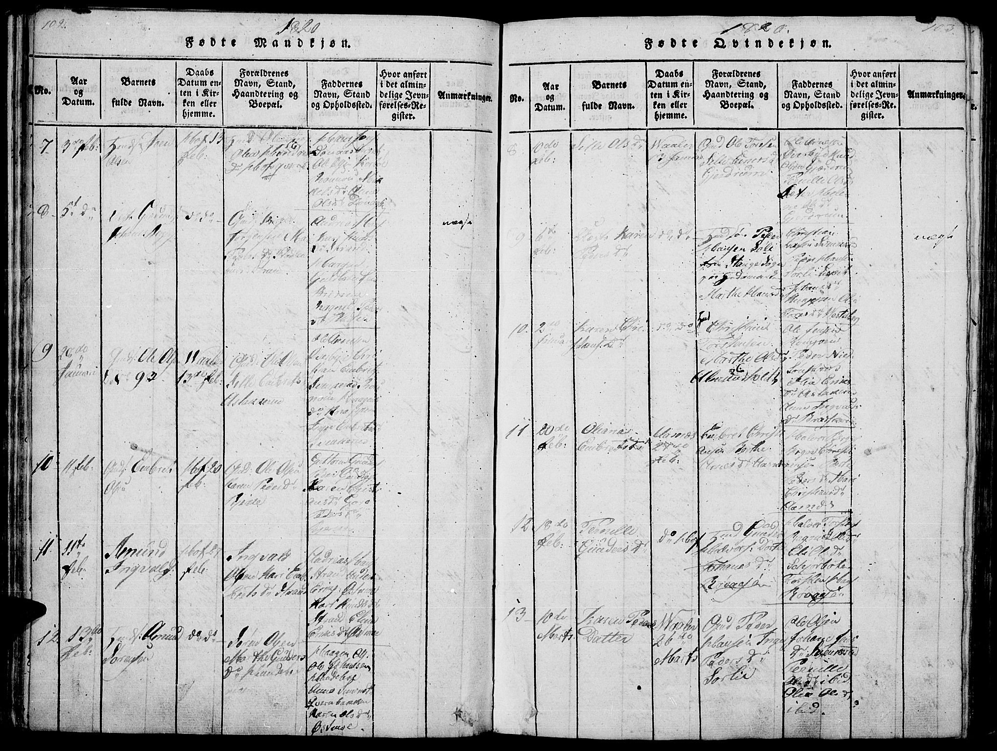 Hof prestekontor, AV/SAH-PREST-038/H/Ha/Haa/L0005: Parish register (official) no. 5, 1816-1822, p. 102-103