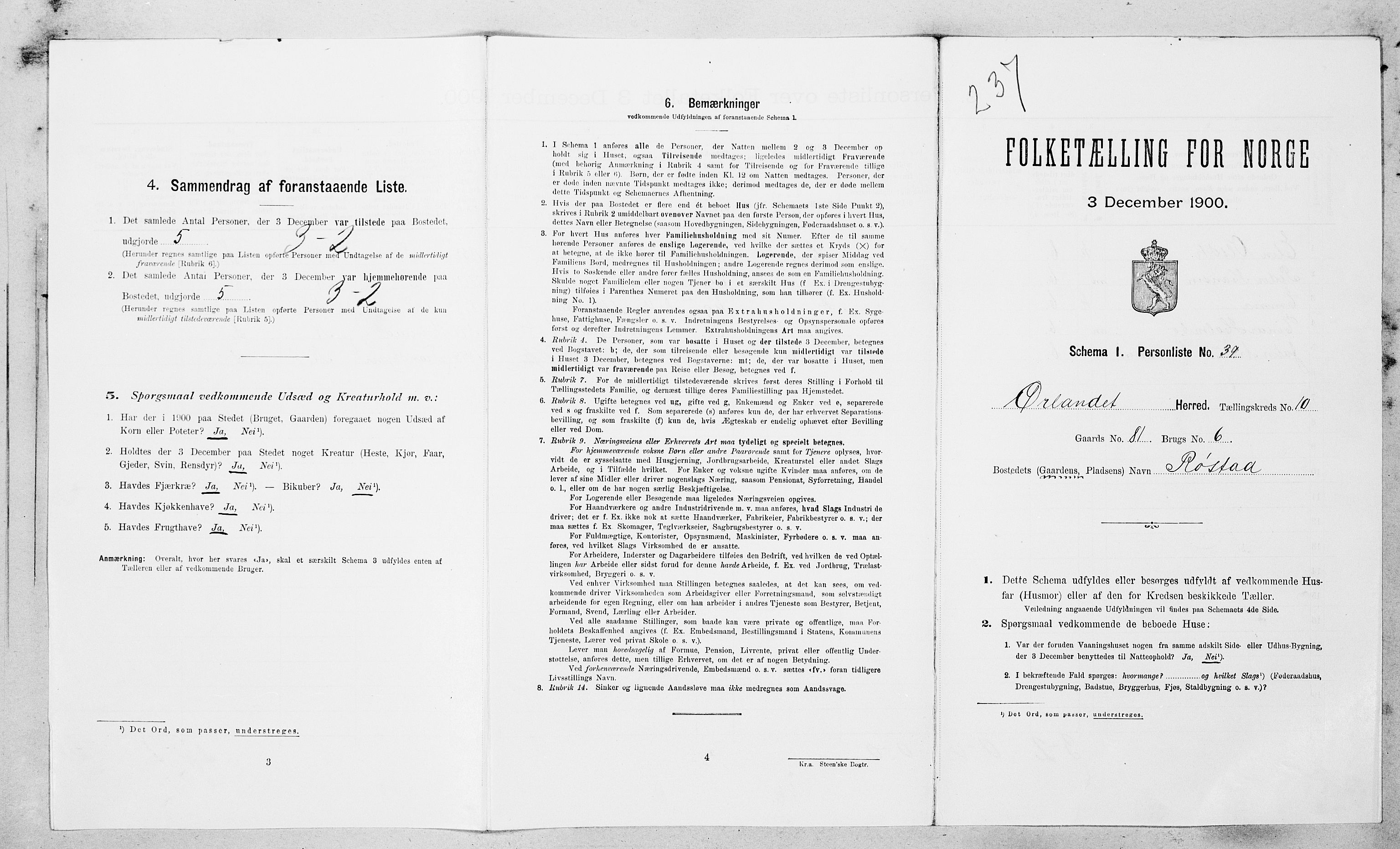 SAT, 1900 census for Ørland, 1900, p. 1103