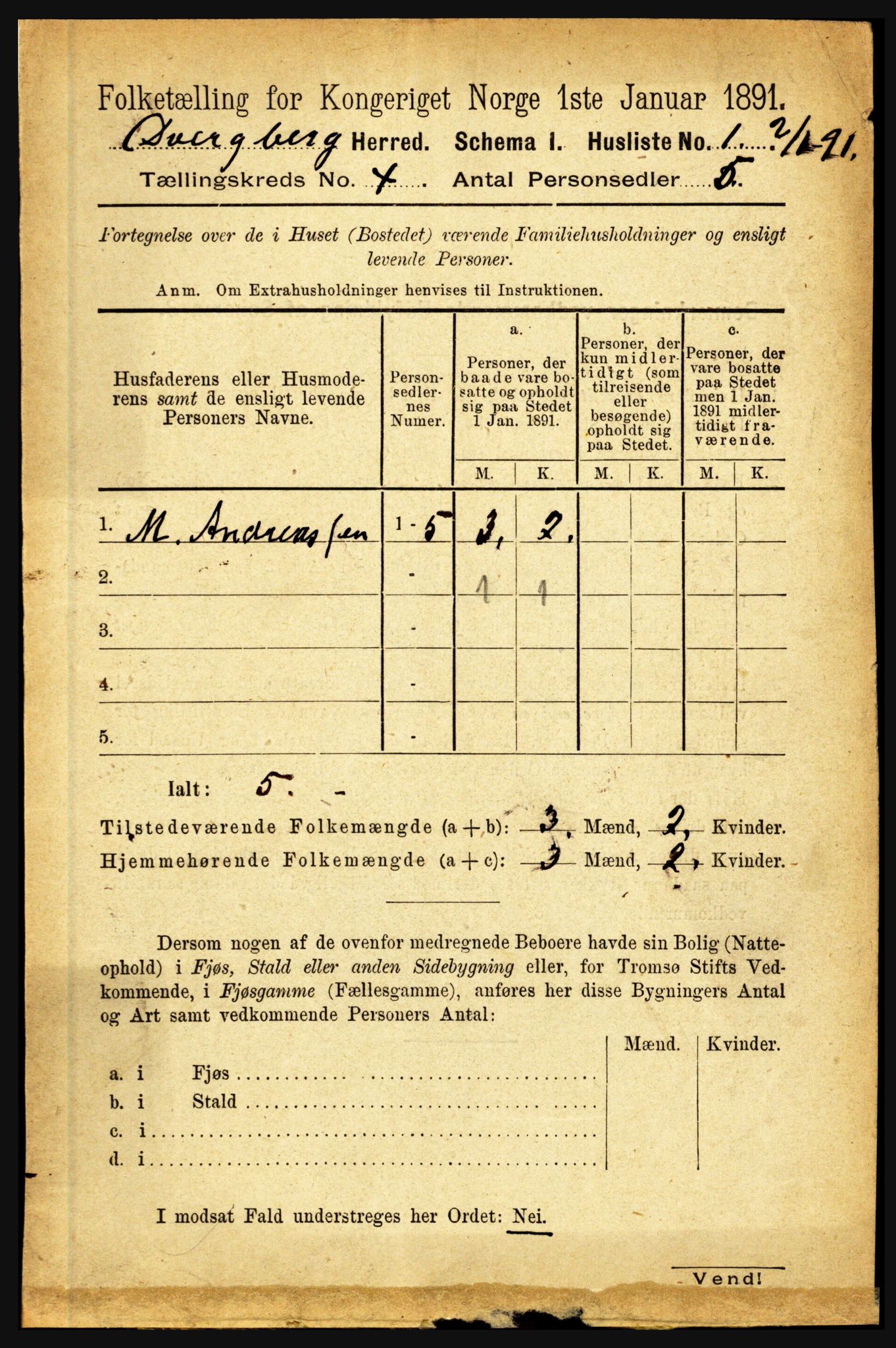 RA, 1891 census for 1872 Dverberg, 1891, p. 1242