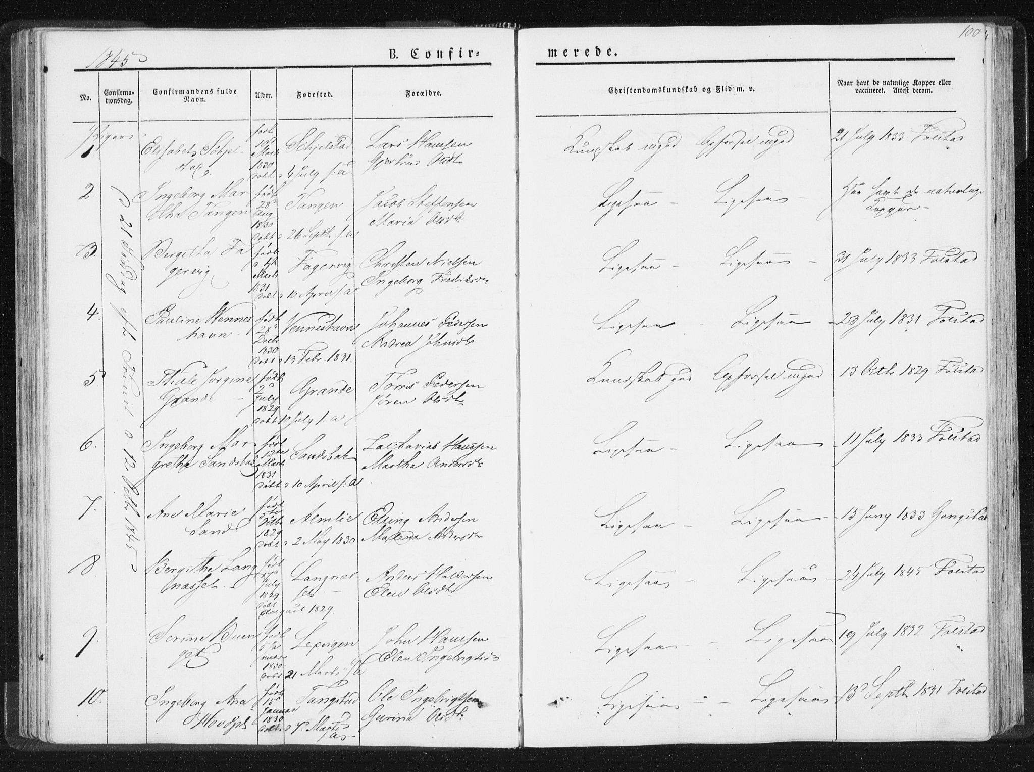 Ministerialprotokoller, klokkerbøker og fødselsregistre - Nord-Trøndelag, SAT/A-1458/744/L0418: Parish register (official) no. 744A02, 1843-1866, p. 100