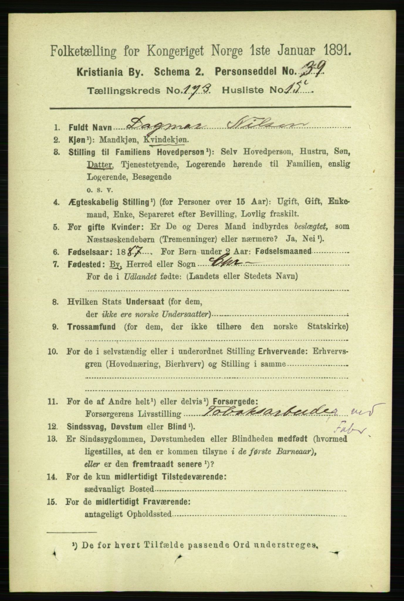 RA, 1891 census for 0301 Kristiania, 1891, p. 103613