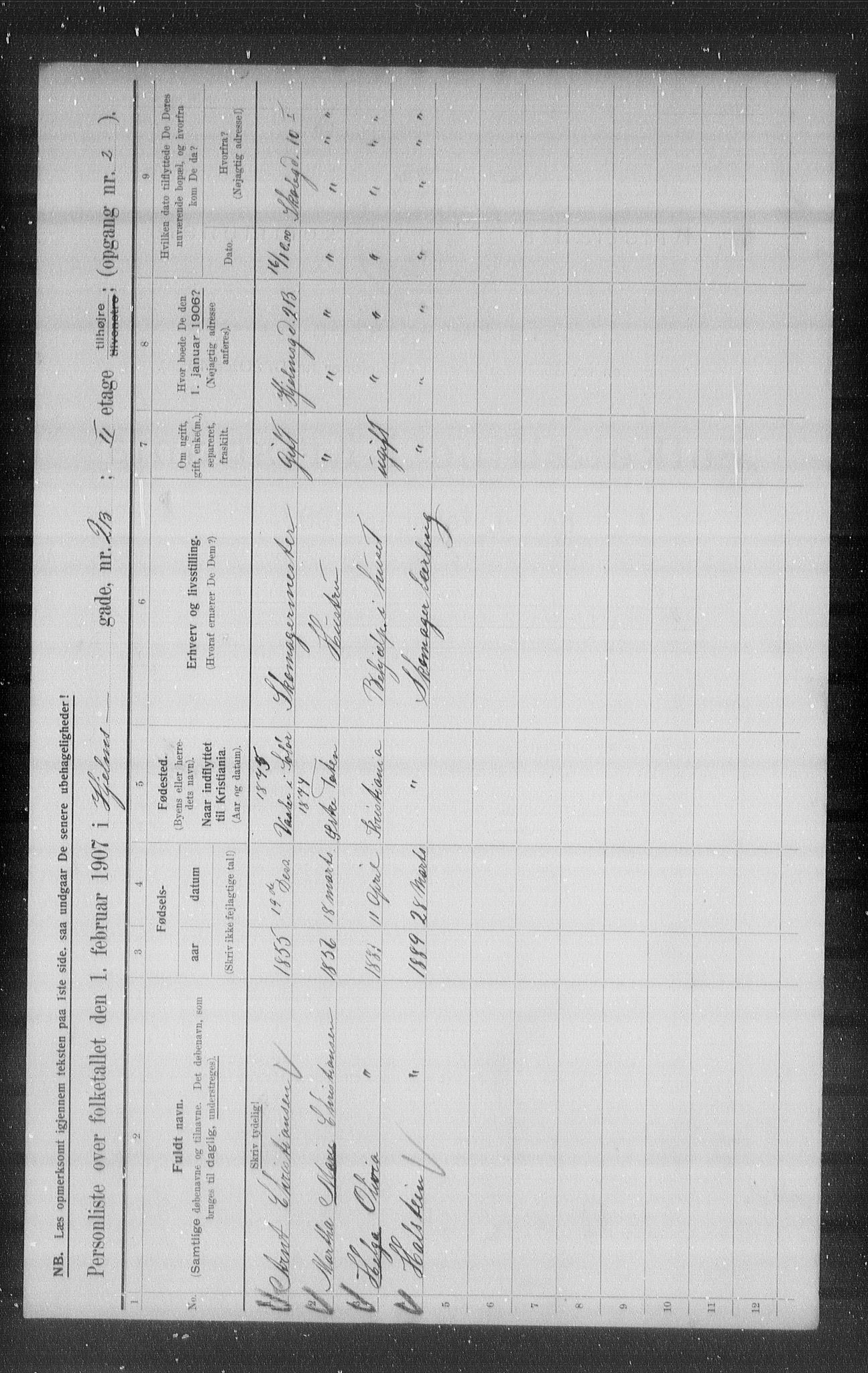 OBA, Municipal Census 1907 for Kristiania, 1907, p. 20633