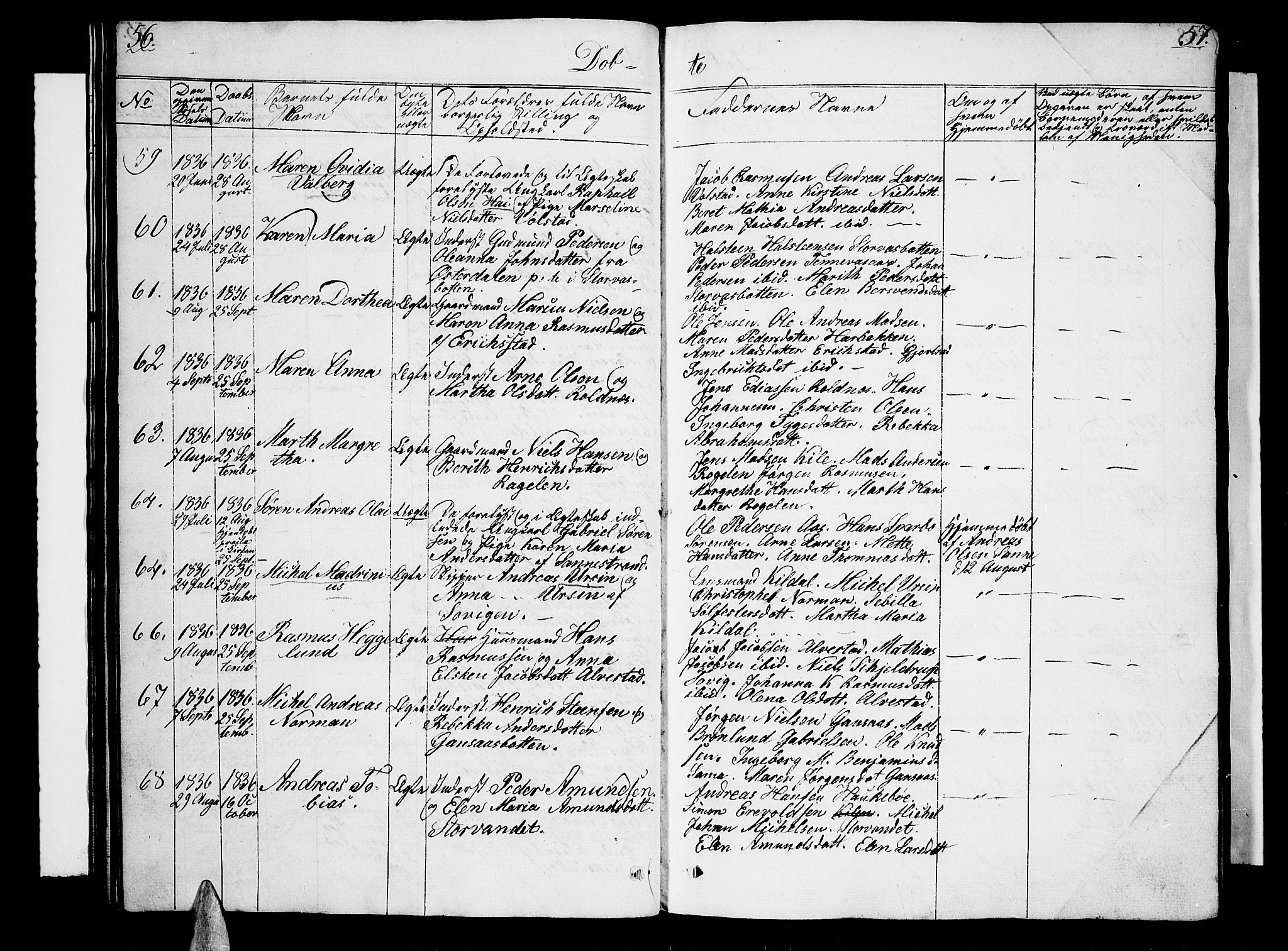 Trondenes sokneprestkontor, SATØ/S-1319/H/Hb/L0005klokker: Parish register (copy) no. 5, 1834-1845, p. 56-57