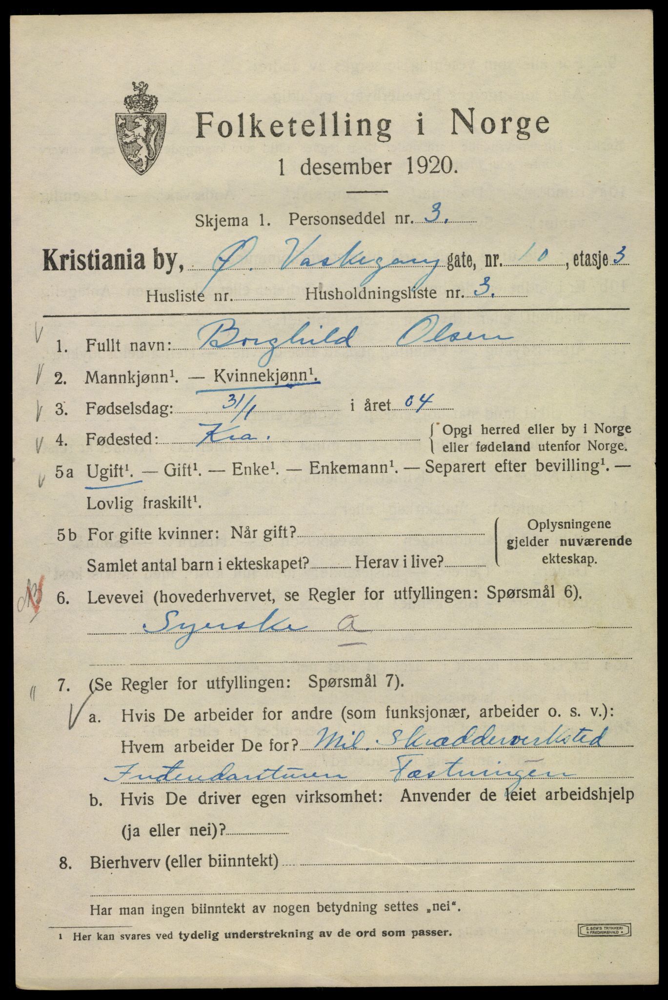 SAO, 1920 census for Kristiania, 1920, p. 658397