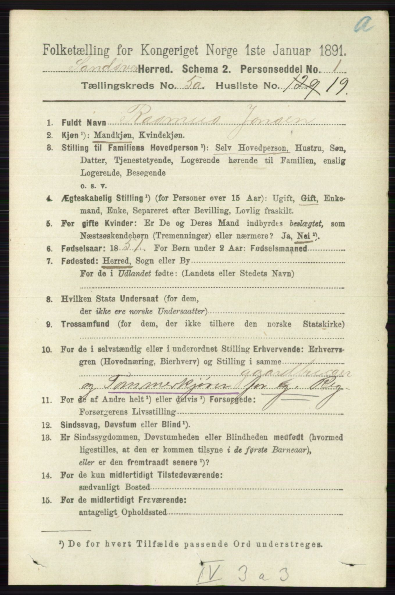 RA, 1891 census for 0629 Sandsvær, 1891, p. 2592