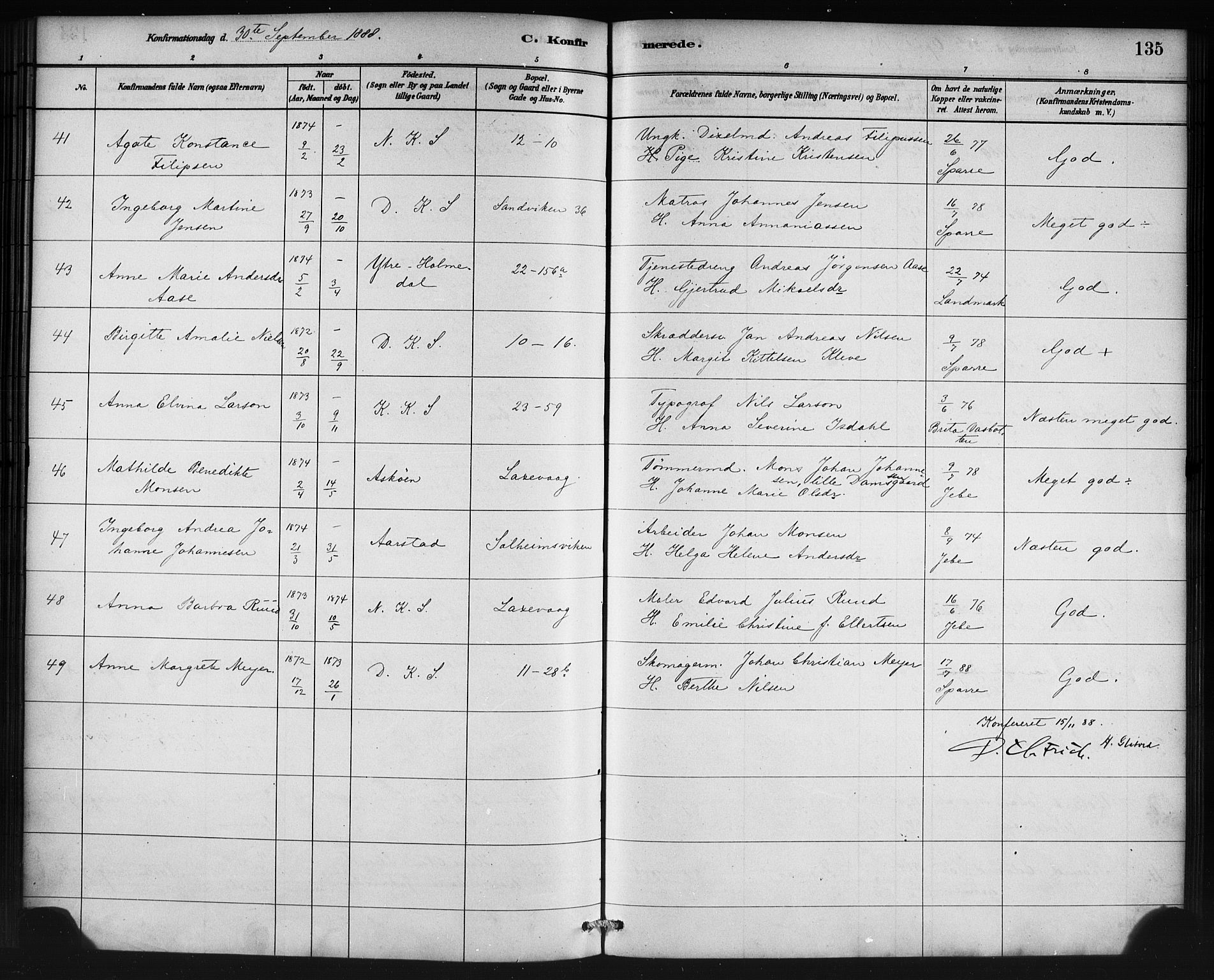 Korskirken sokneprestembete, AV/SAB-A-76101/H/Haa/L0029: Parish register (official) no. C 5, 1880-1892, p. 135