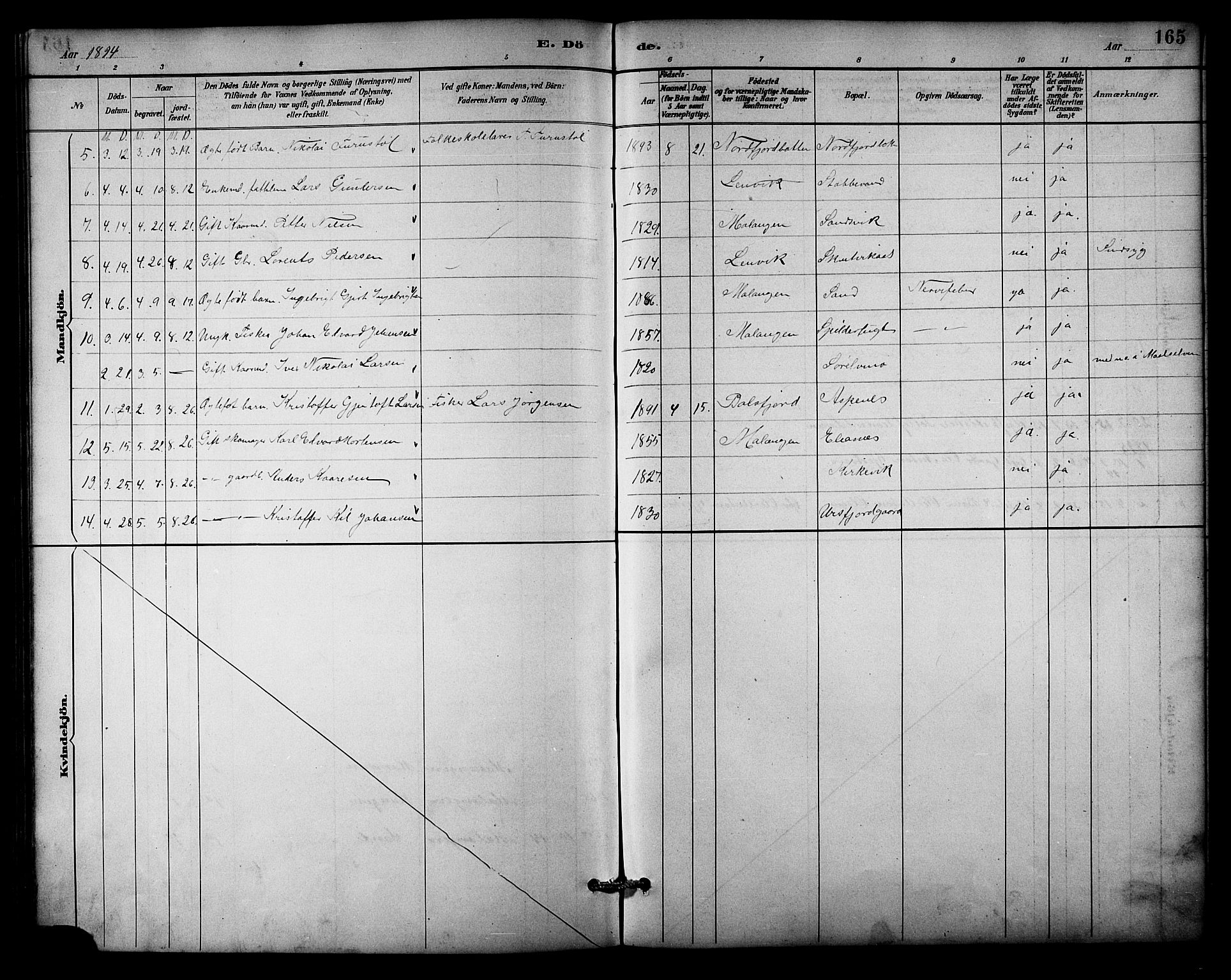 Balsfjord sokneprestembete, SATØ/S-1303/G/Ga/L0003klokker: Parish register (copy) no. 3, 1887-1909, p. 165