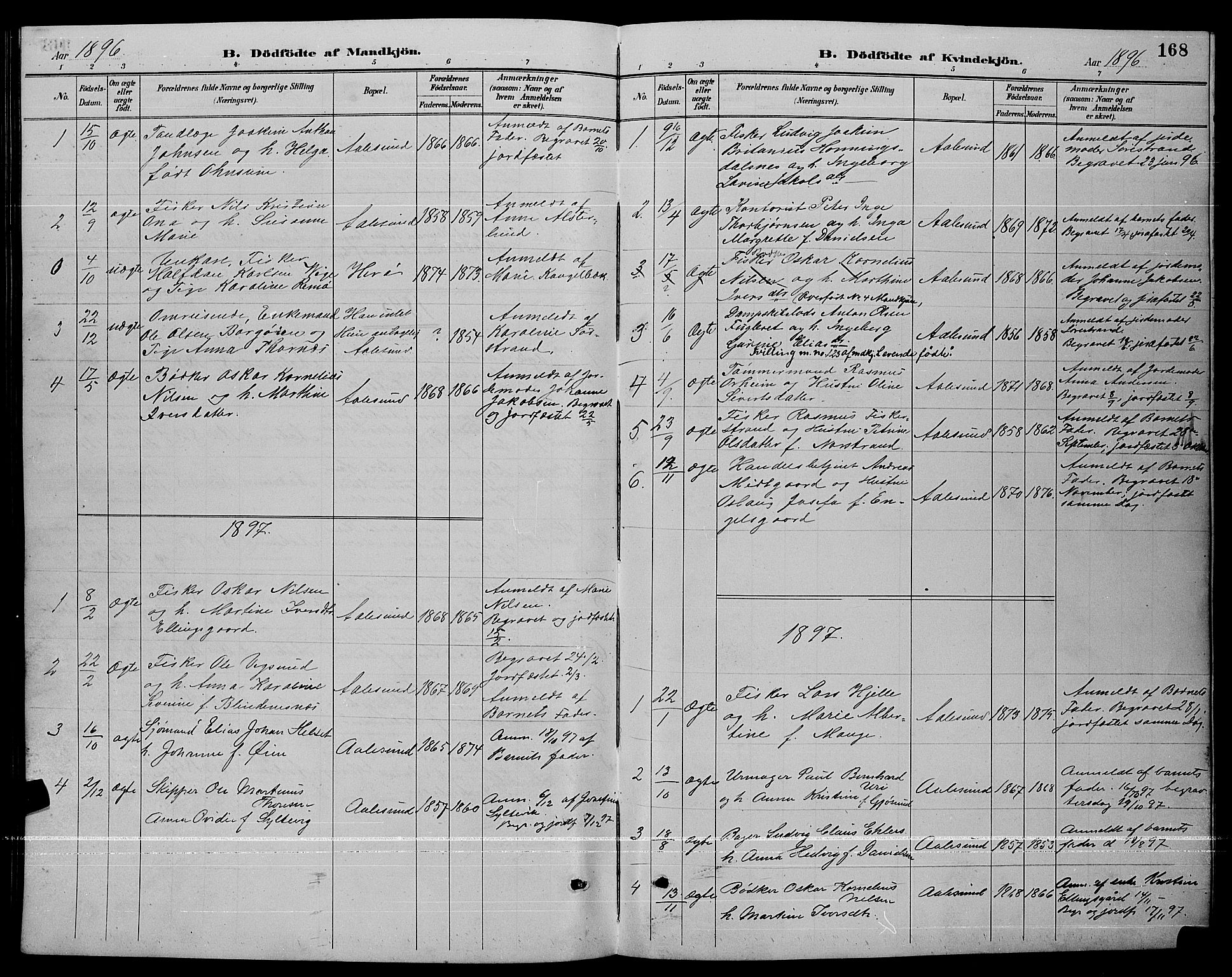 Ministerialprotokoller, klokkerbøker og fødselsregistre - Møre og Romsdal, AV/SAT-A-1454/529/L0467: Parish register (copy) no. 529C04, 1889-1897, p. 168