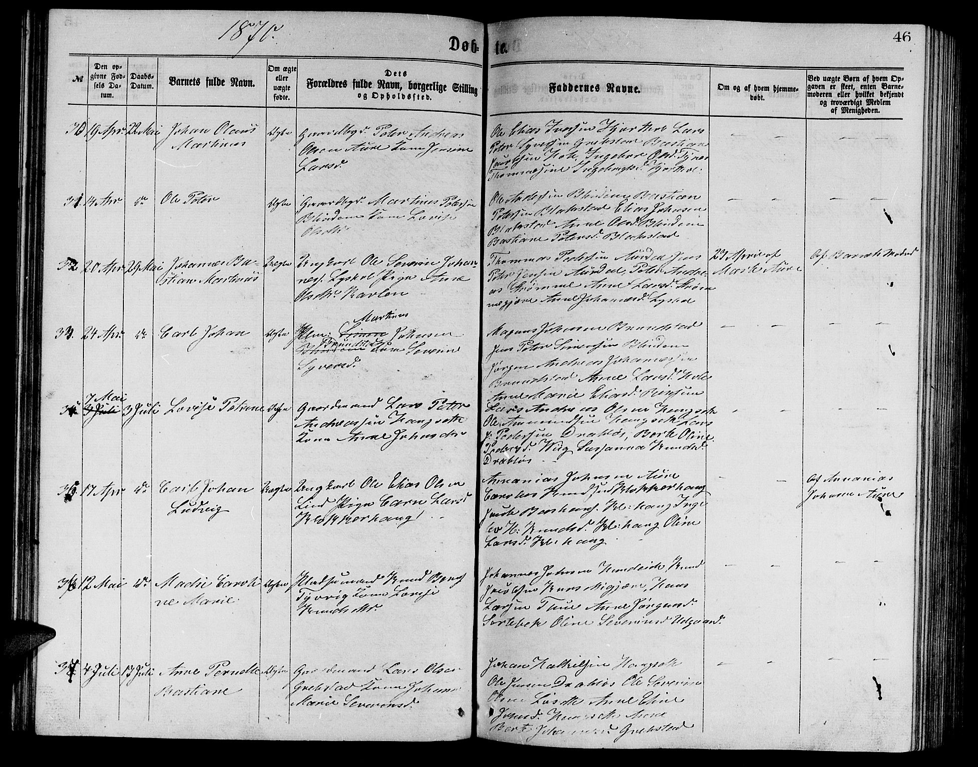 Ministerialprotokoller, klokkerbøker og fødselsregistre - Møre og Romsdal, AV/SAT-A-1454/523/L0338: Parish register (copy) no. 523C01, 1865-1877, p. 46