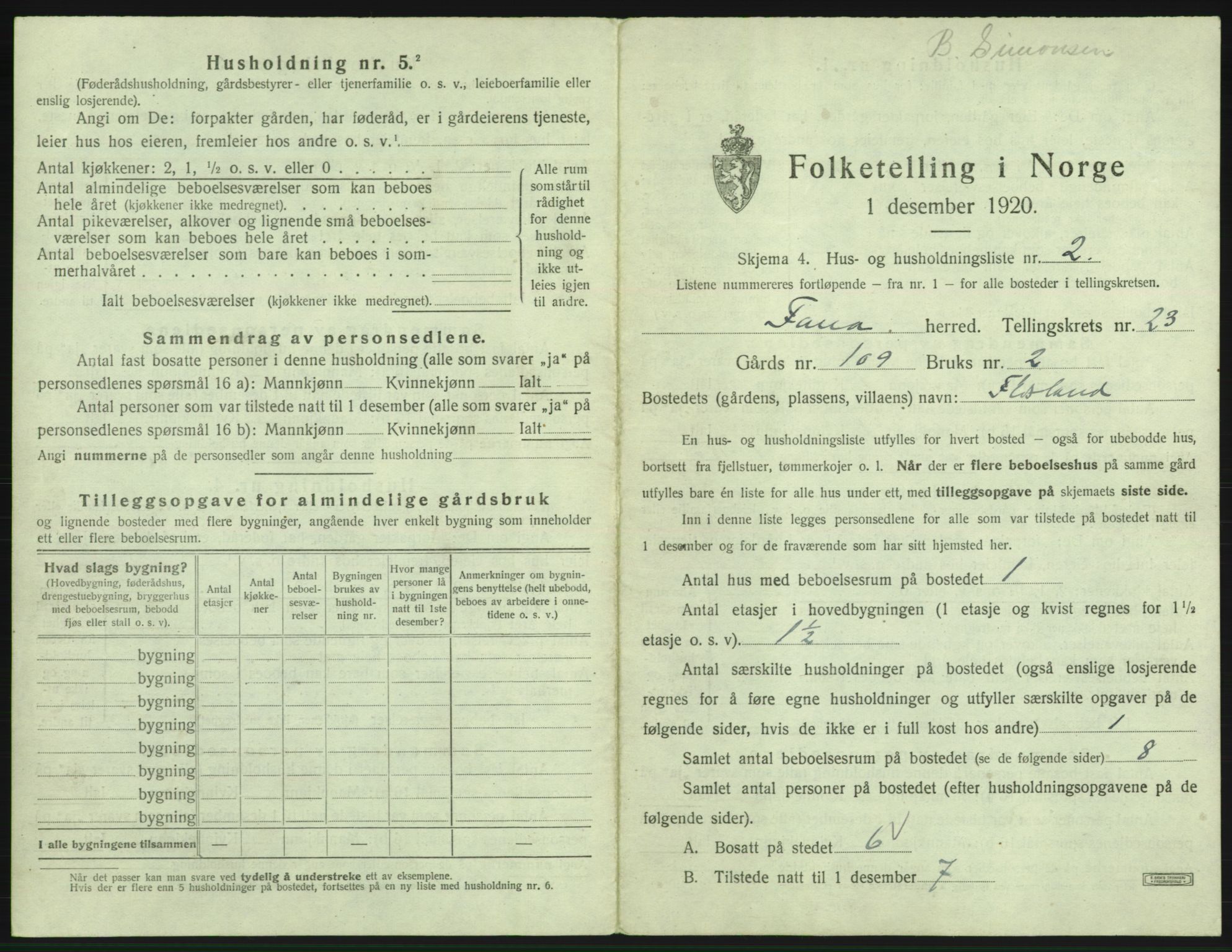 SAB, 1920 census for Fana, 1920, p. 3326