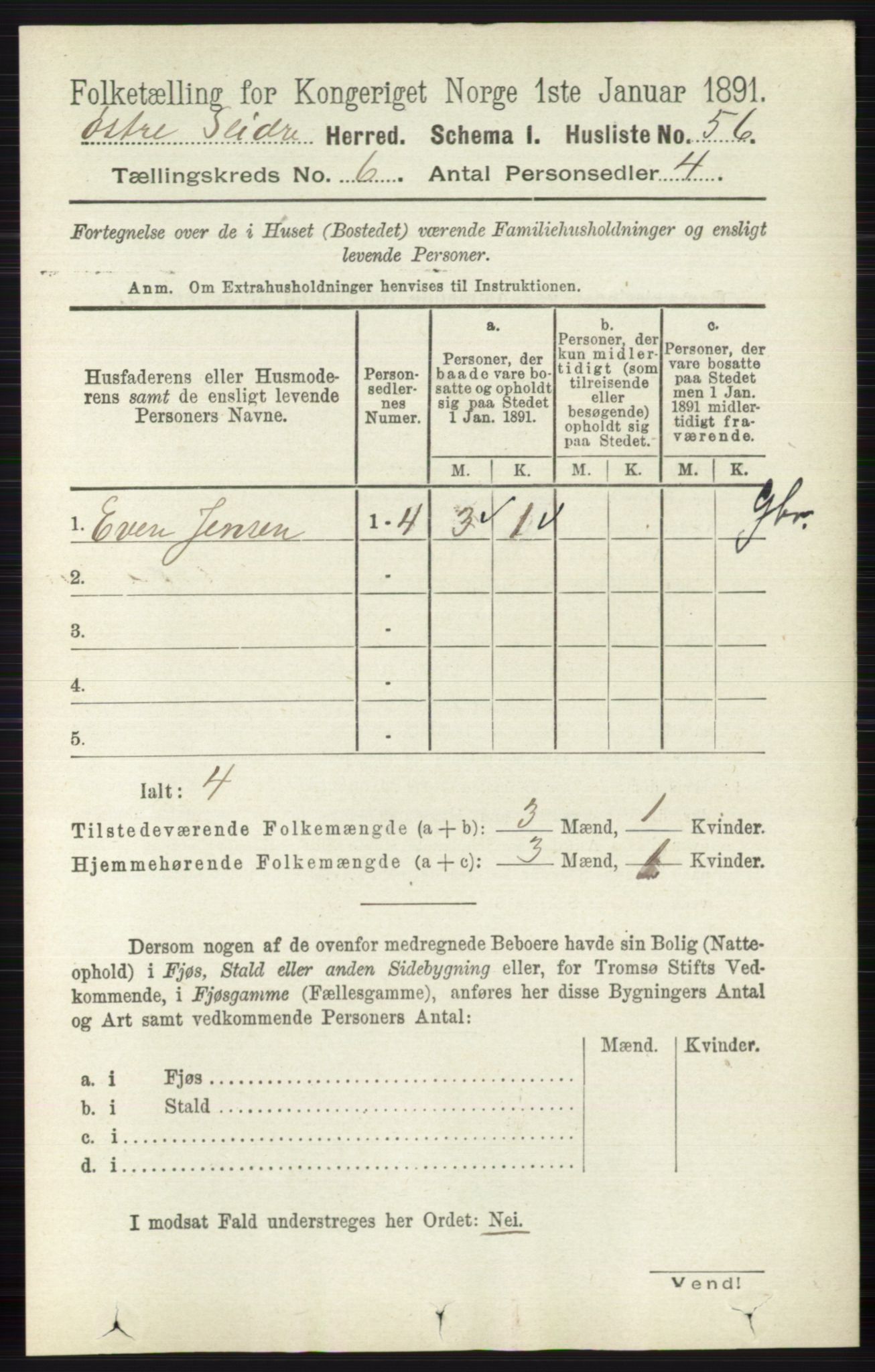 RA, 1891 census for 0544 Øystre Slidre, 1891, p. 1796