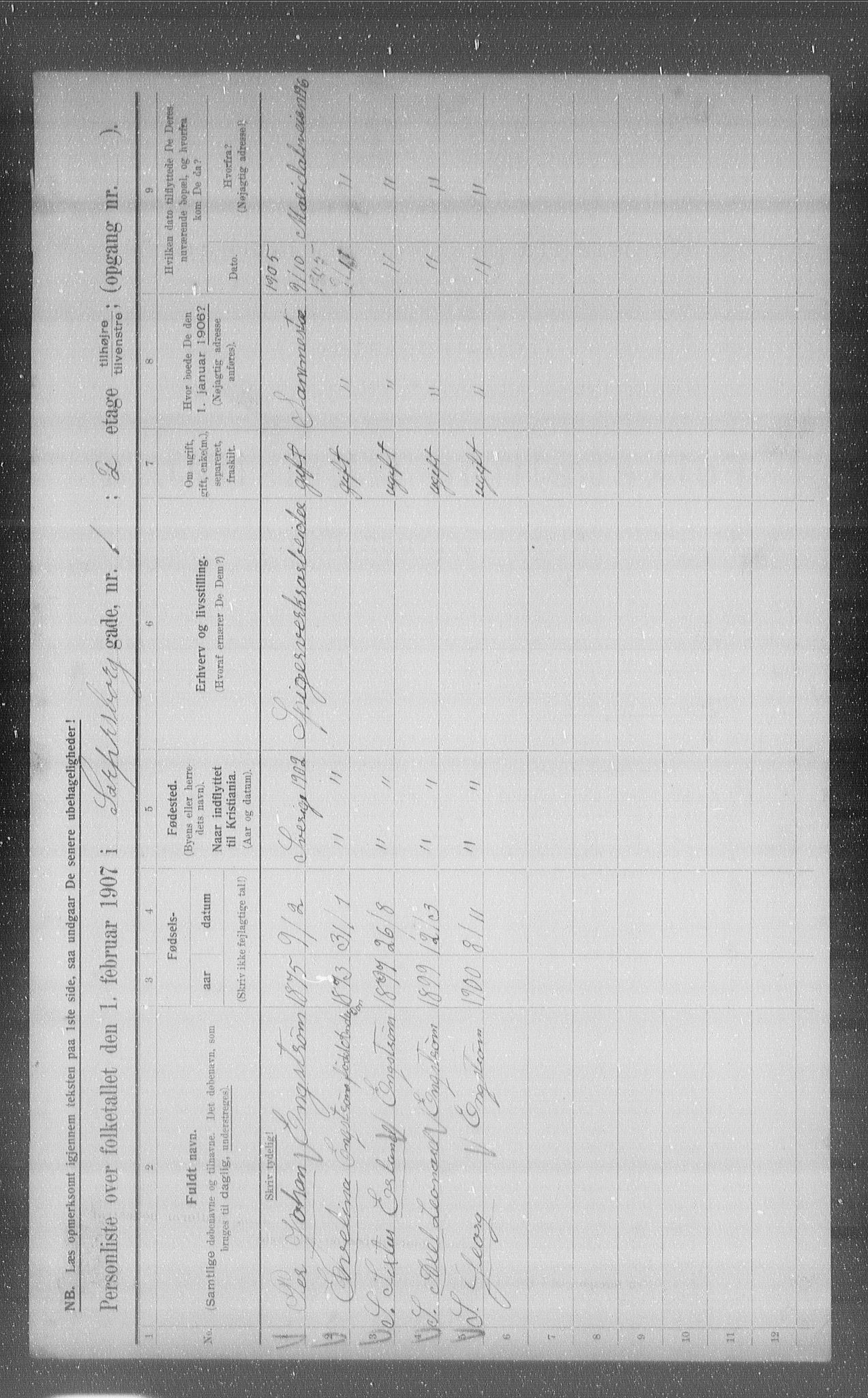 OBA, Municipal Census 1907 for Kristiania, 1907, p. 45600