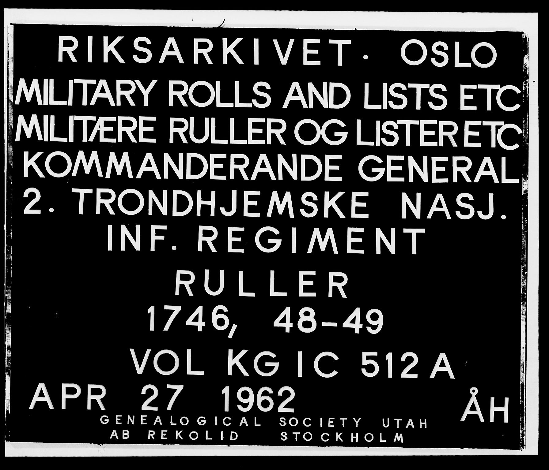 Kommanderende general (KG I) med Det norske krigsdirektorium, RA/EA-5419/E/Ea/L0512: 2. Trondheimske regiment, 1746-1749, p. 1