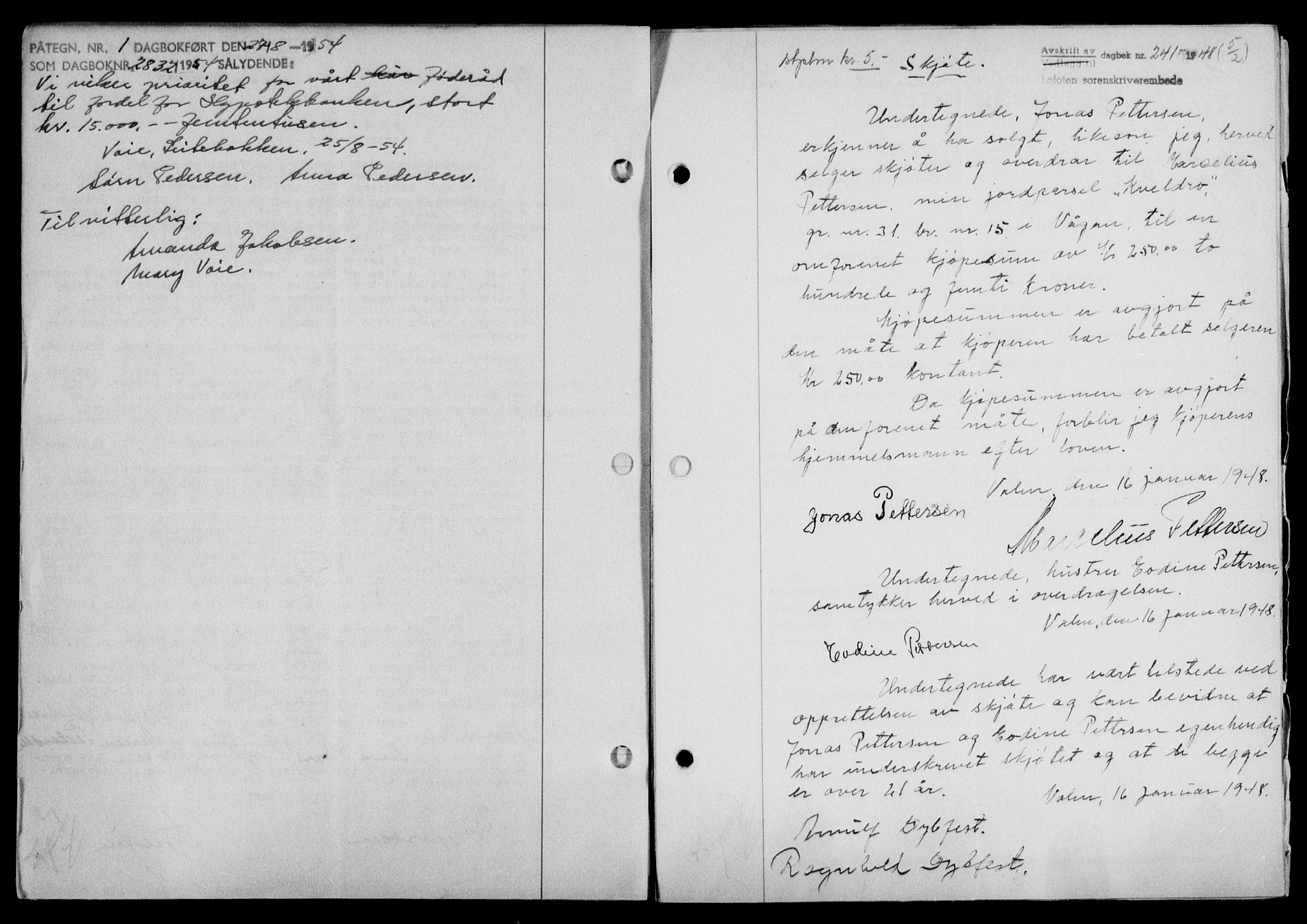 Lofoten sorenskriveri, SAT/A-0017/1/2/2C/L0017a: Mortgage book no. 17a, 1947-1948, Diary no: : 241/1948