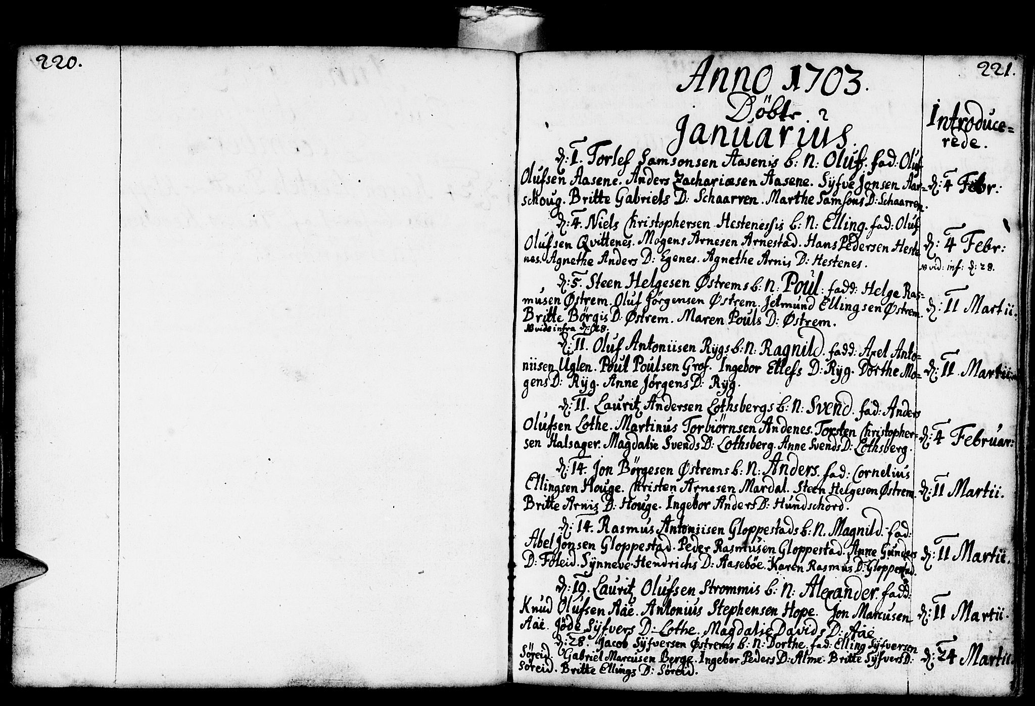 Gloppen sokneprestembete, AV/SAB-A-80101/H/Haa/Haaa/L0001: Parish register (official) no. A 1, 1686-1711, p. 220-221